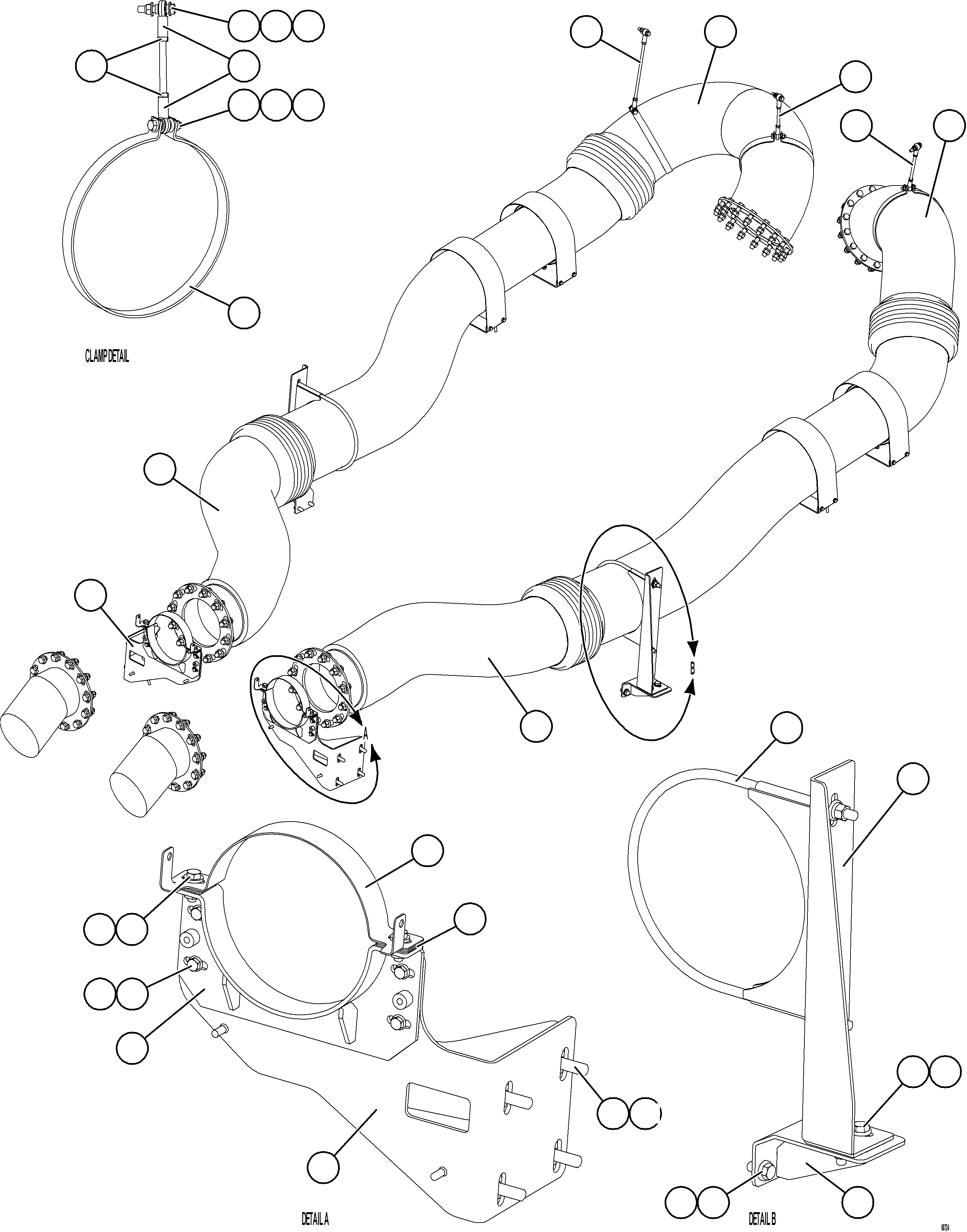 Komatsu parts book diagram for AFE75-M 980E-5 S/N A50044 - A50046, A50048  COPPER MOUNTAIN: EXHAUST PIPING - FRONT    1/2