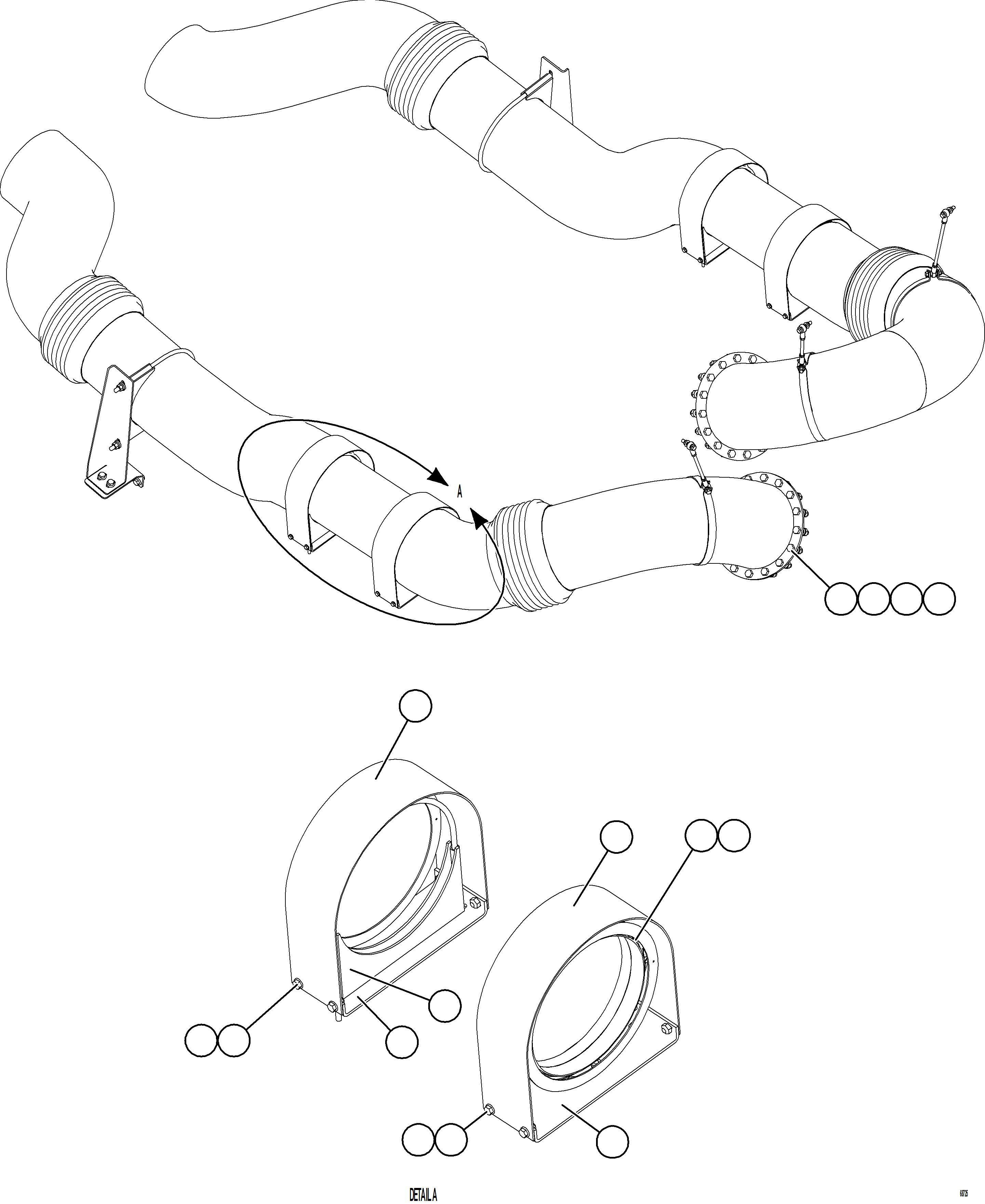 Komatsu parts book diagram for AFE75-M 980E-5 S/N A50044 - A50046, A50048  COPPER MOUNTAIN: EXHAUST PIPING - FRONT    2/2