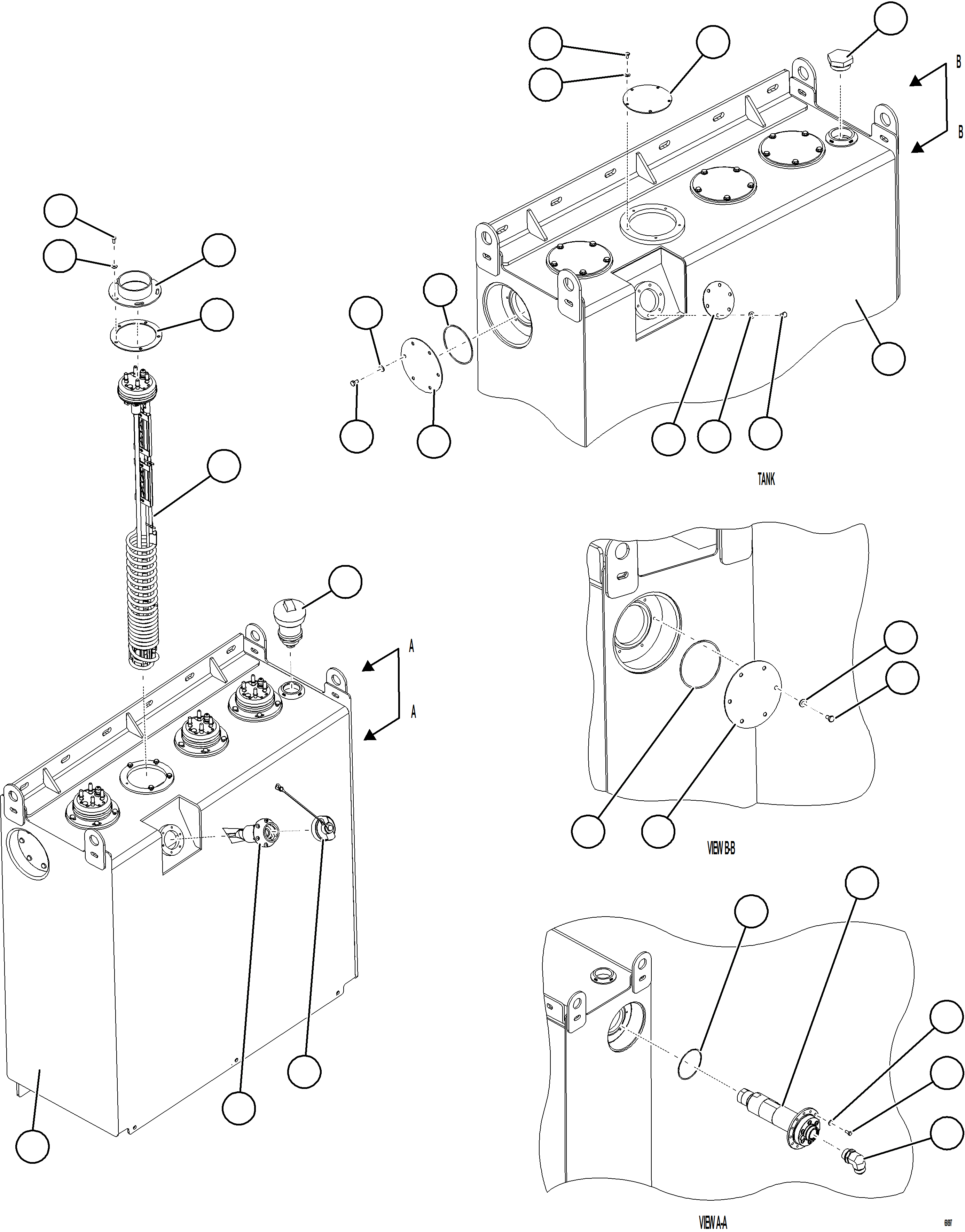 Komatsu parts book diagram for AFE75-M 980E-5 S/N A50044 - A50046, A50048  COPPER MOUNTAIN: DEF TANK ASSEMBLY    58B-02-05000