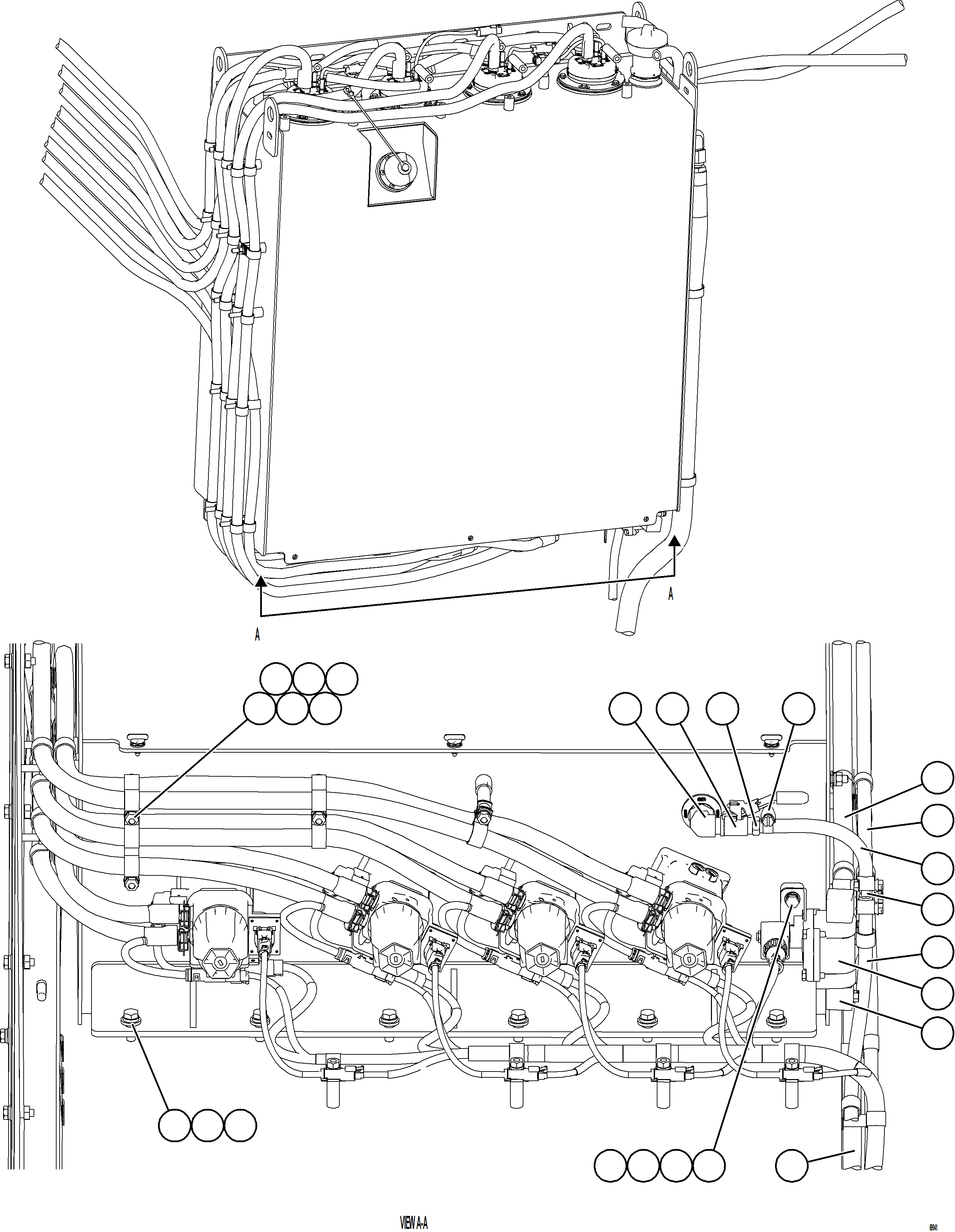 Komatsu parts book diagram for AFE75-M 980E-5 S/N A50044 - A50046, A50048  COPPER MOUNTAIN: DEF TANK HOSE CONNECTIONS - BOTTOM    1/2