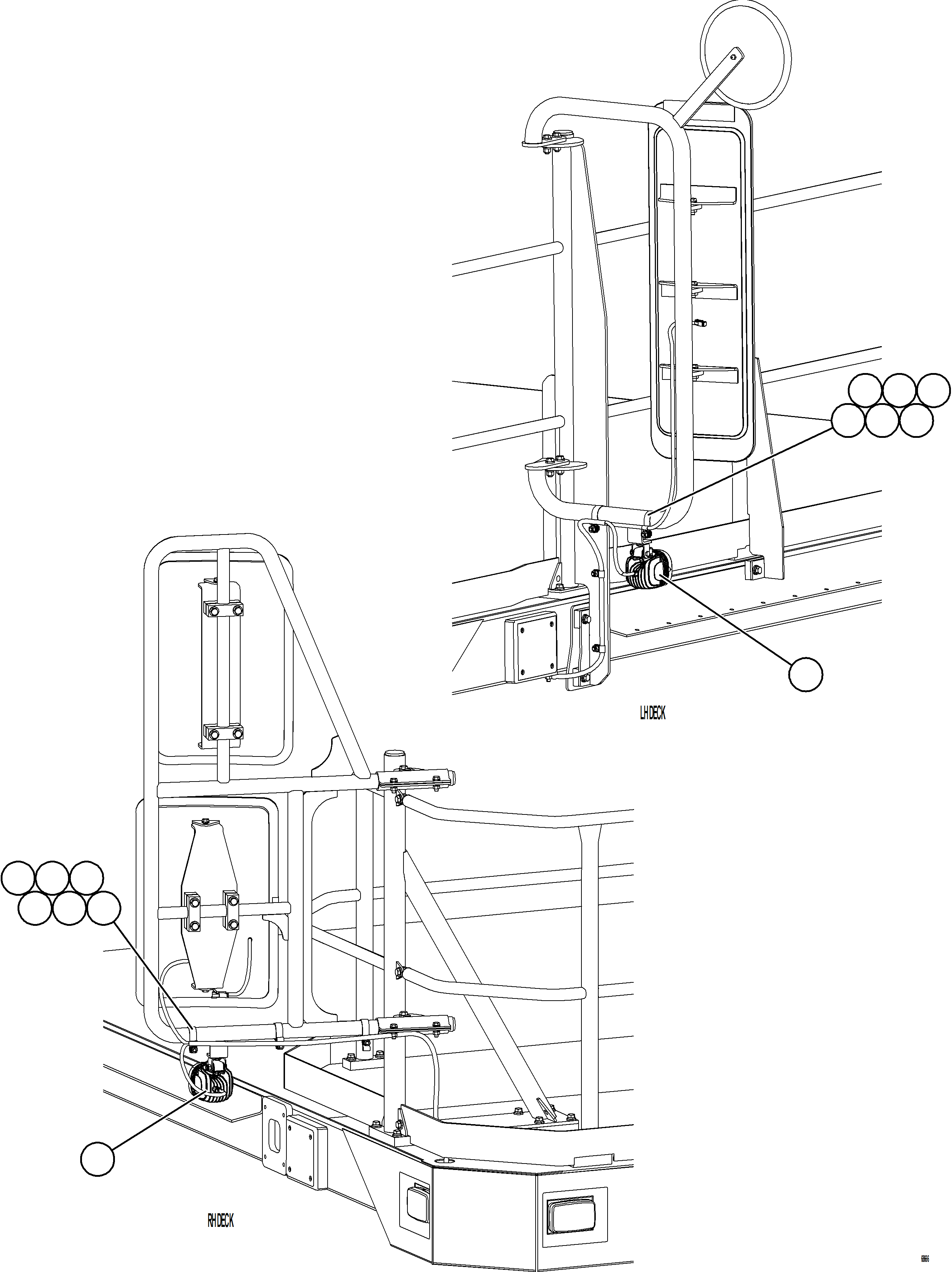 Komatsu parts book diagram for AFE75-M 980E-5 S/N A50044 - A50046, A50048  COPPER MOUNTAIN: MIRROR MOUNTED BACKUP LIGHTS