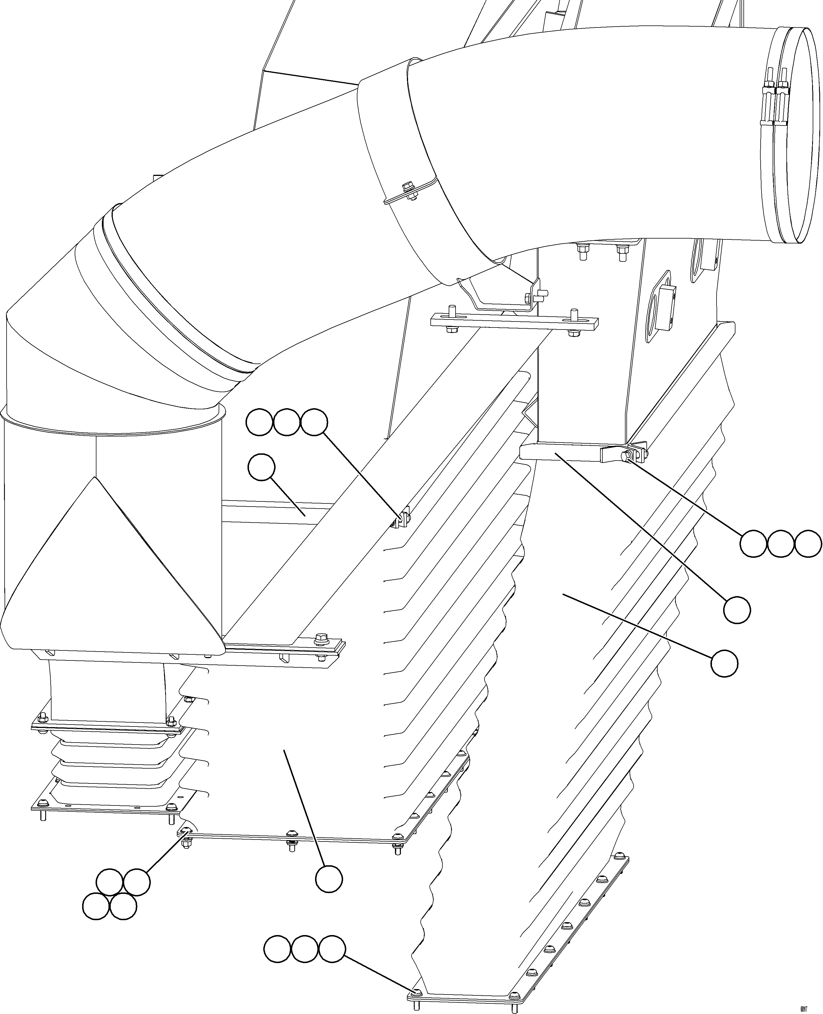 Komatsu parts book diagram for AFE75-M 980E-5 S/N A50044 - A50046, A50048  COPPER MOUNTAIN: BLOWER INLET DUCT TRANSITION INSTALLATION