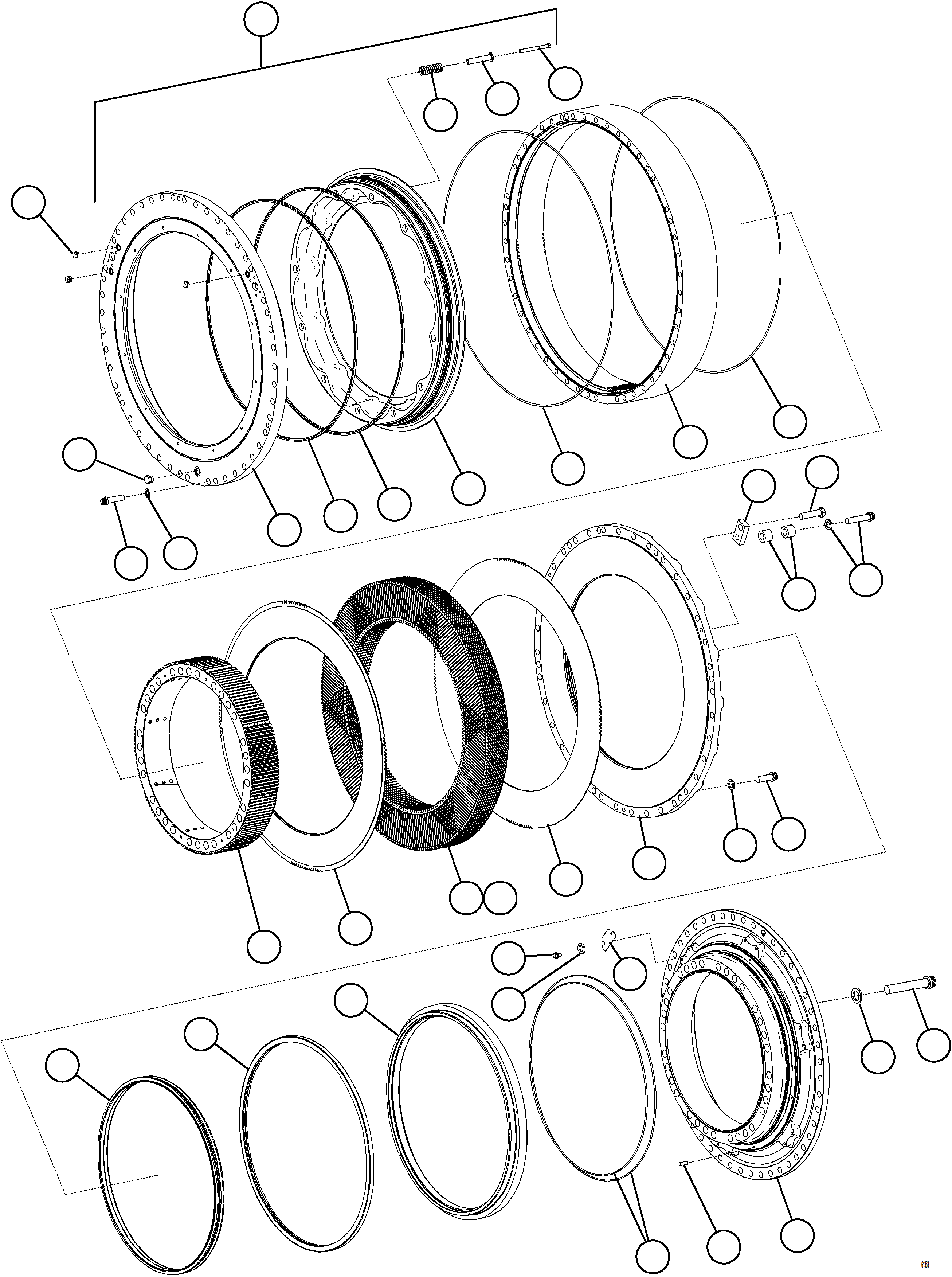 Komatsu parts book diagram for AFE75-M 980E-5 S/N A50044 - A50046, A50048  COPPER MOUNTAIN: REAR BRAKE ASSEMBLY    58B-33-00210