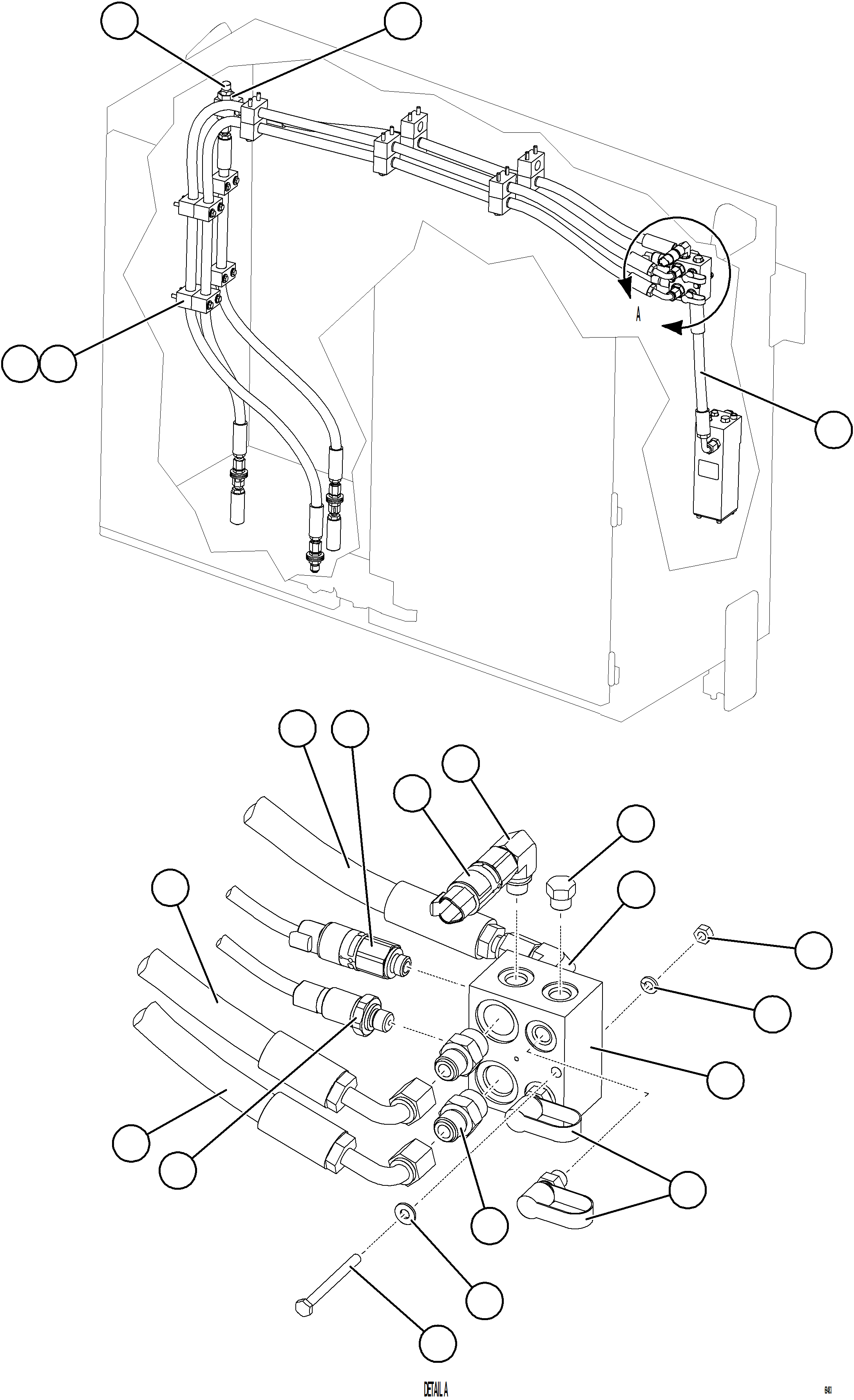 Komatsu parts book diagram for AFE75-M 980E-5 S/N A50044 - A50046, A50048  COPPER MOUNTAIN: SHUTTLE VALVE & JUNCTION BLOCK PIPING