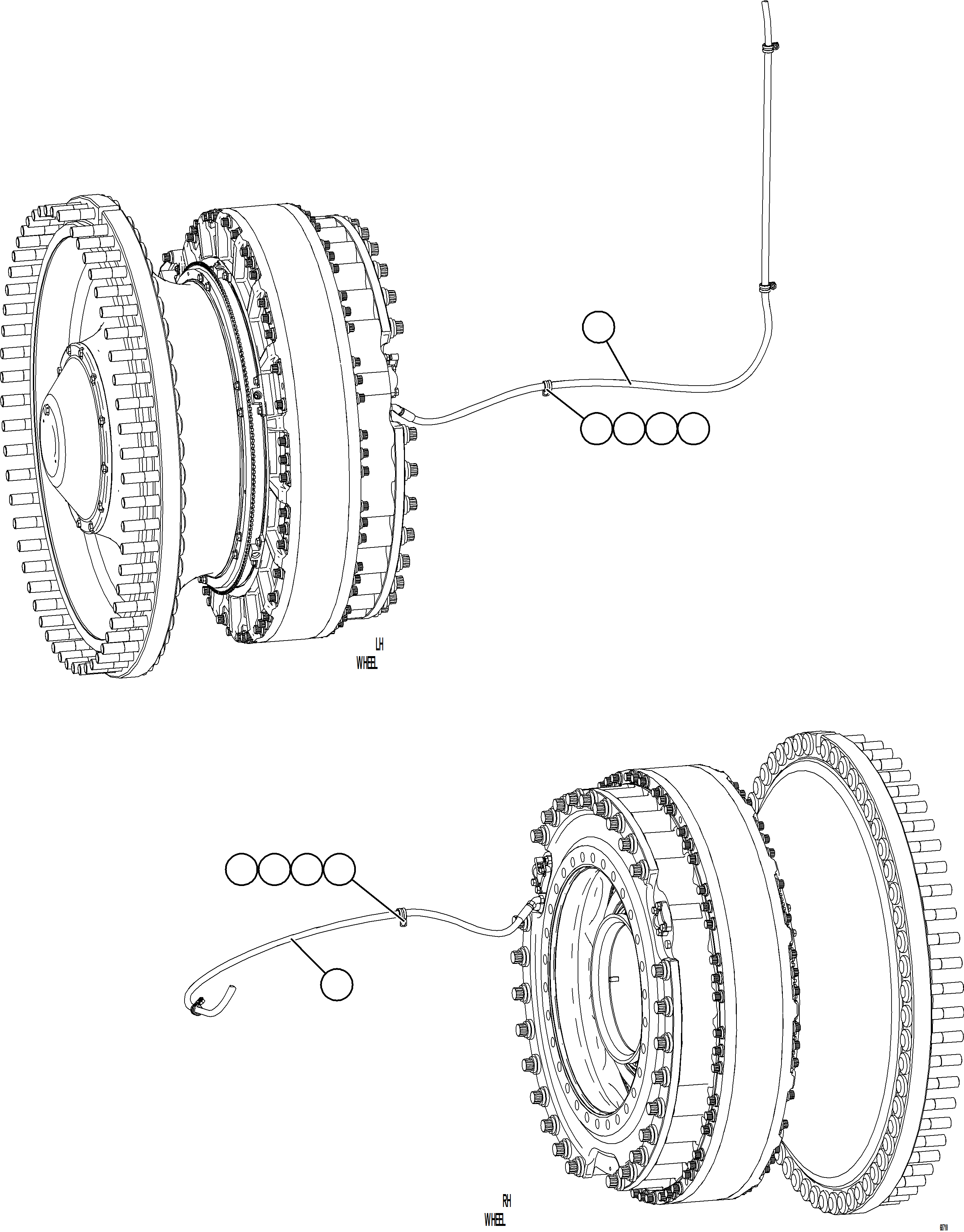 Komatsu parts book diagram for AFE75-M 980E-5 S/N A50044 - A50046, A50048  COPPER MOUNTAIN: FRONT BRAKE APPLY PIPING    1/2