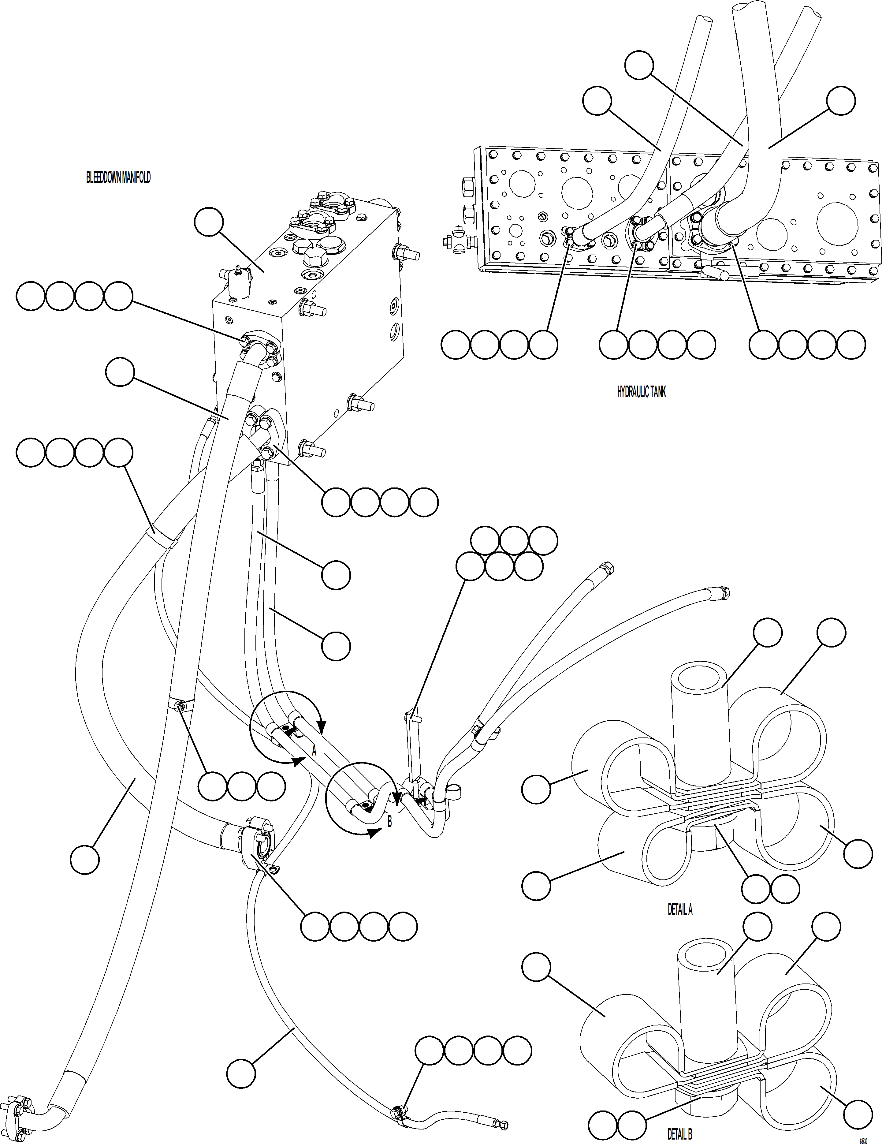 Komatsu parts book diagram for AFE75-M 980E-5 S/N A50044 - A50046, A50048  COPPER MOUNTAIN: STEERING BLEEDDOWN MANIFOLD PIPING    3/3