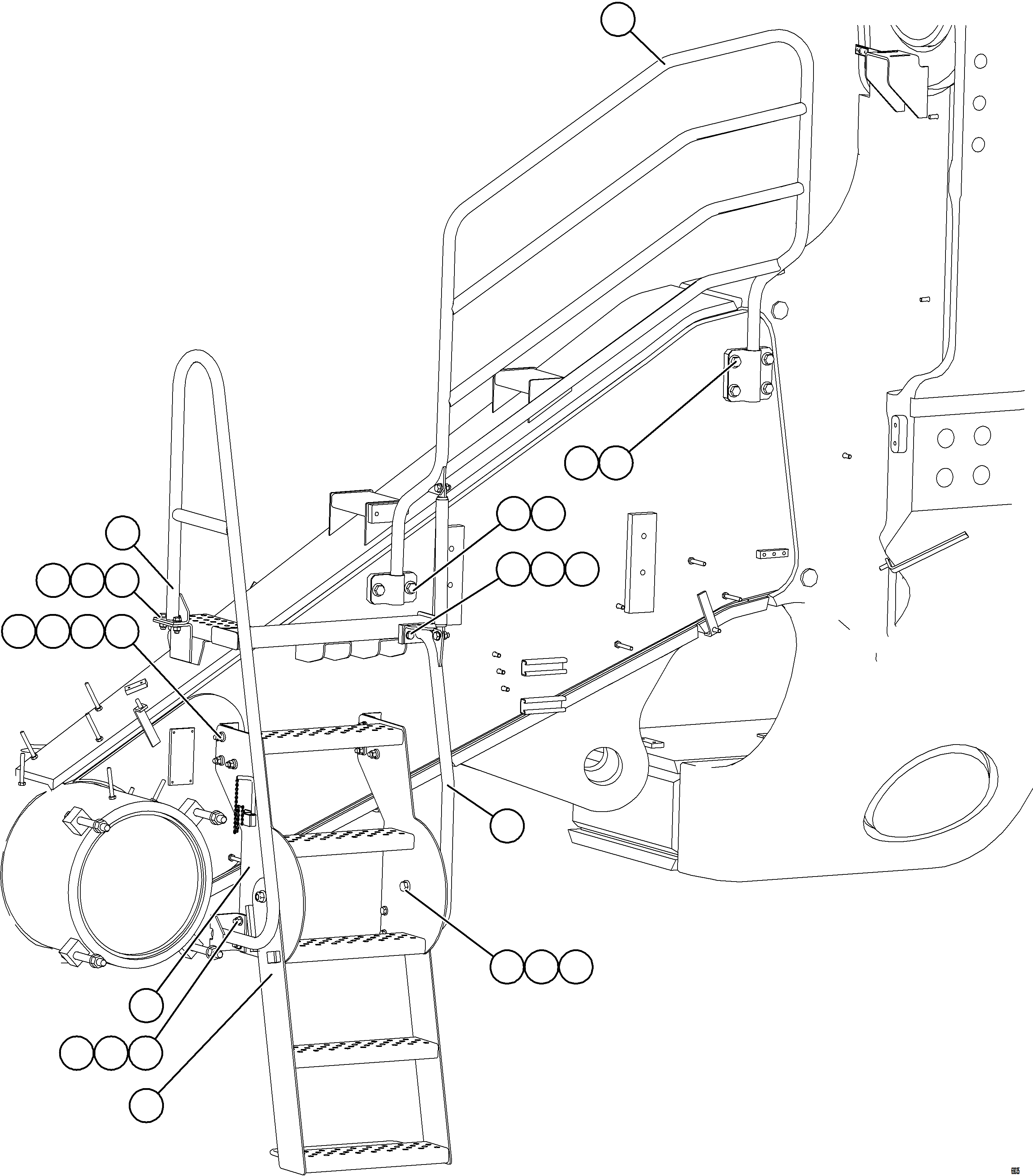 Komatsu parts book diagram for AFE75-M 980E-5 S/N A50044 - A50046, A50048  COPPER MOUNTAIN: LH ENGINE ACCESS LADDER & HANDRAILS