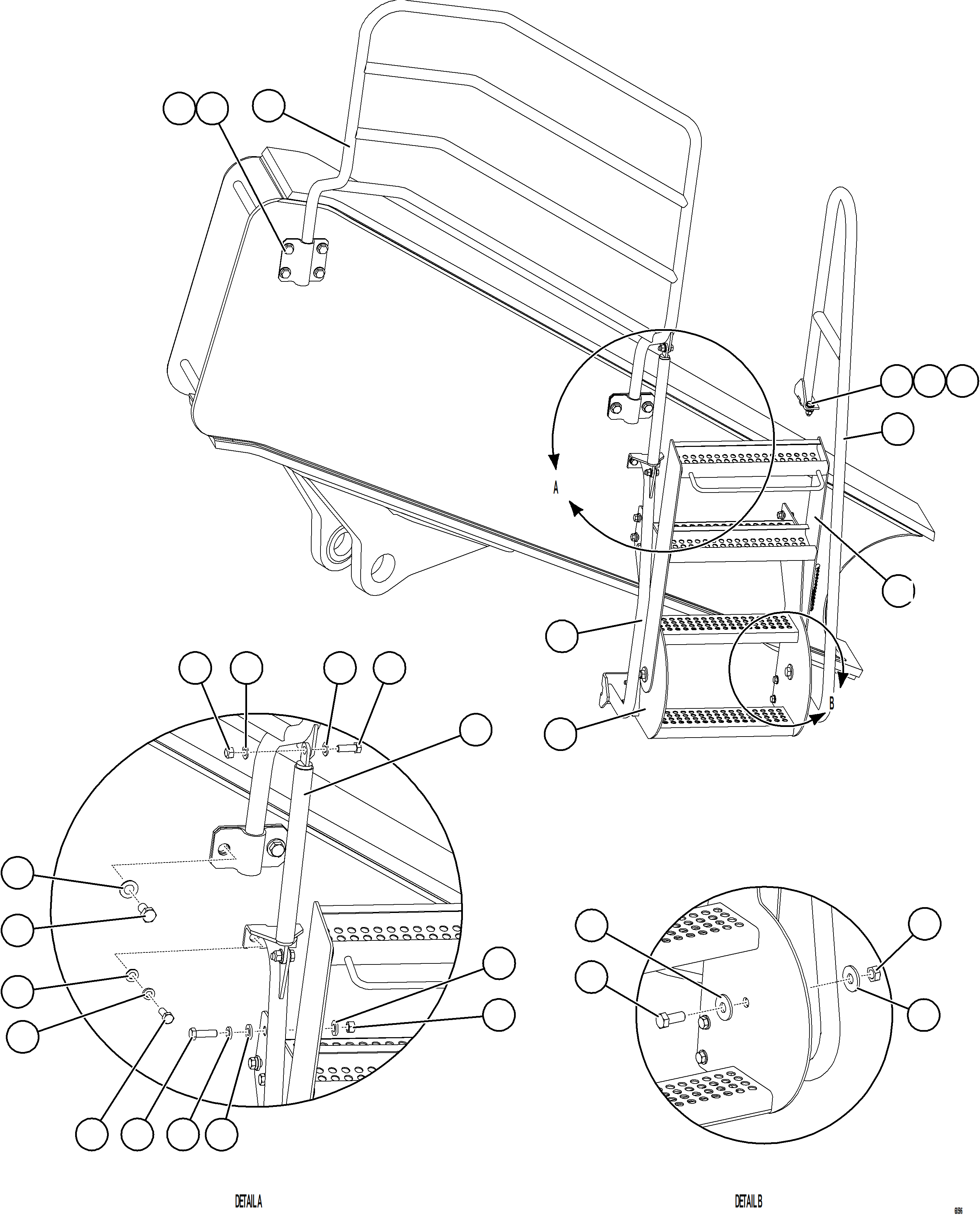 Komatsu parts book diagram for AFE75-M 980E-5 S/N A50044 - A50046, A50048  COPPER MOUNTAIN: RH ENGINE ACCESS LADDER & HANDRAILS