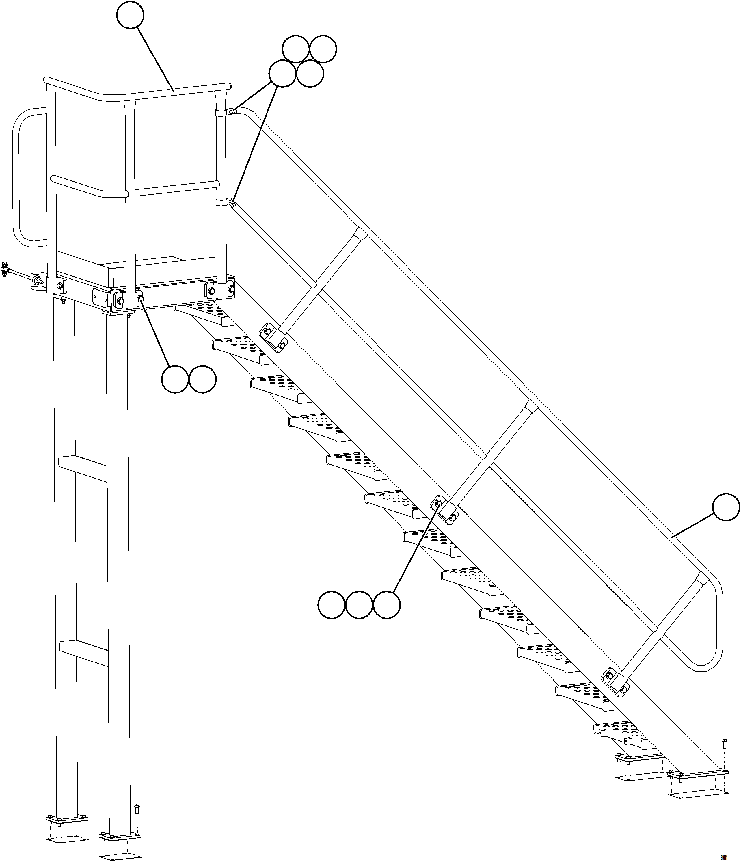 Komatsu parts book diagram for AFE75-M 980E-5 S/N A50044 - A50046, A50048  COPPER MOUNTAIN: DIAGONAL LADDER & UPPER PLATFORM HANDRAILS