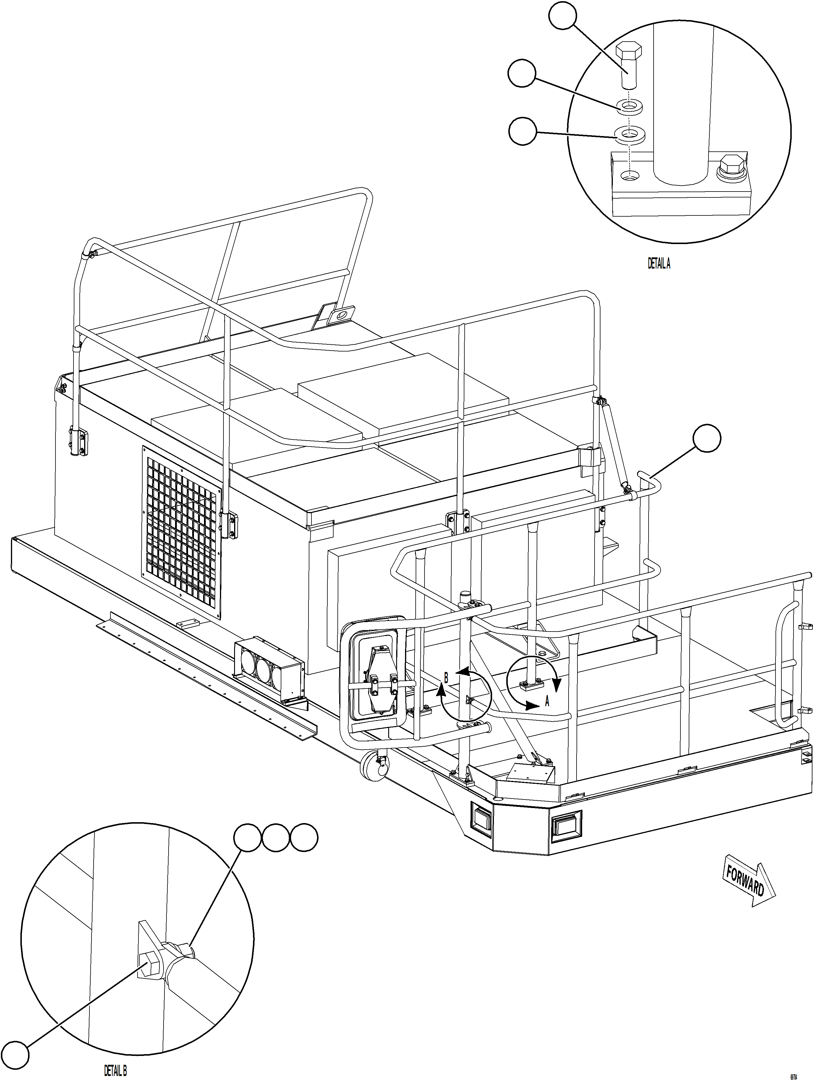 Komatsu parts book diagram for AFE75-M 980E-5 S/N A50044 - A50046, A50048  COPPER MOUNTAIN: RH DECK HANDRAILS
