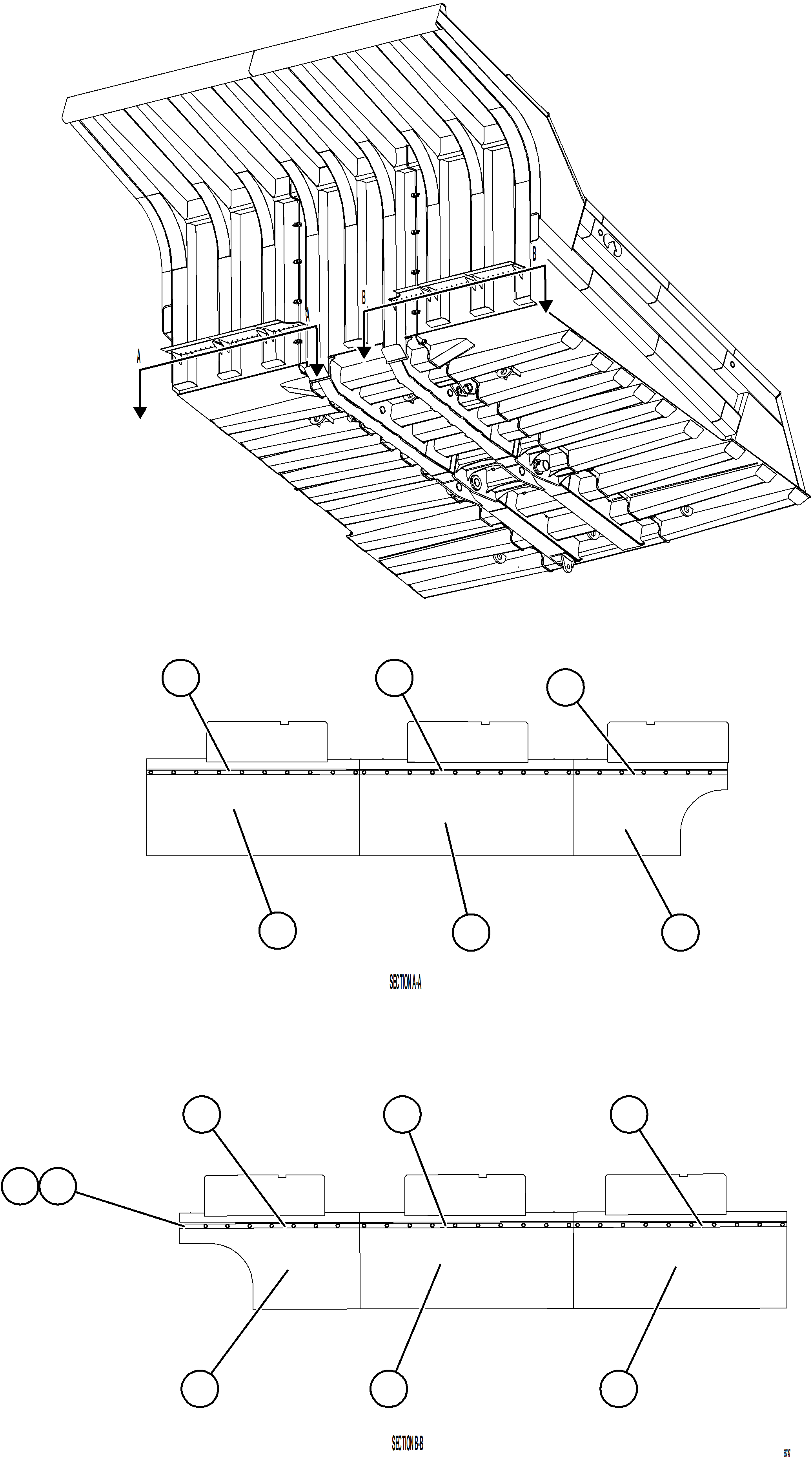 Komatsu parts book diagram for AFE75-M 980E-5 S/N A50044 - A50046, A50048  COPPER MOUNTAIN: DUMP BODY MUD FLAPS    1/2