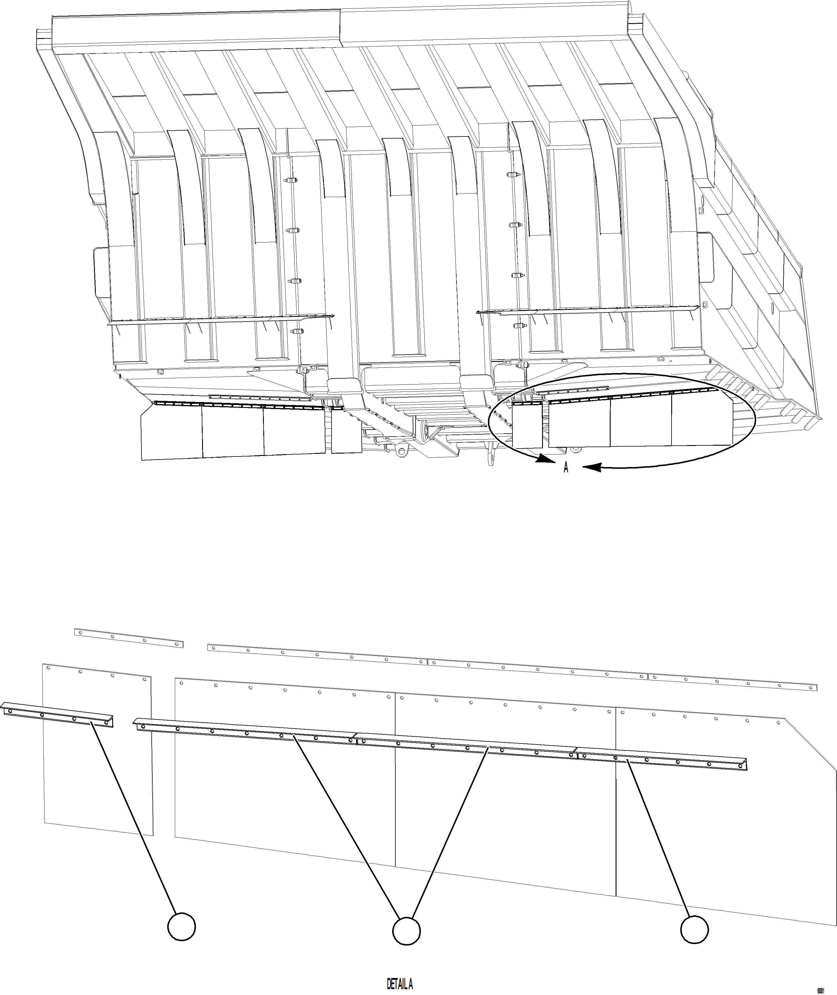 Komatsu parts book diagram for AFE75-M 980E-5 S/N A50044 - A50046, A50048  COPPER MOUNTAIN: BODY MUD FLAP RETAINER    1/3
