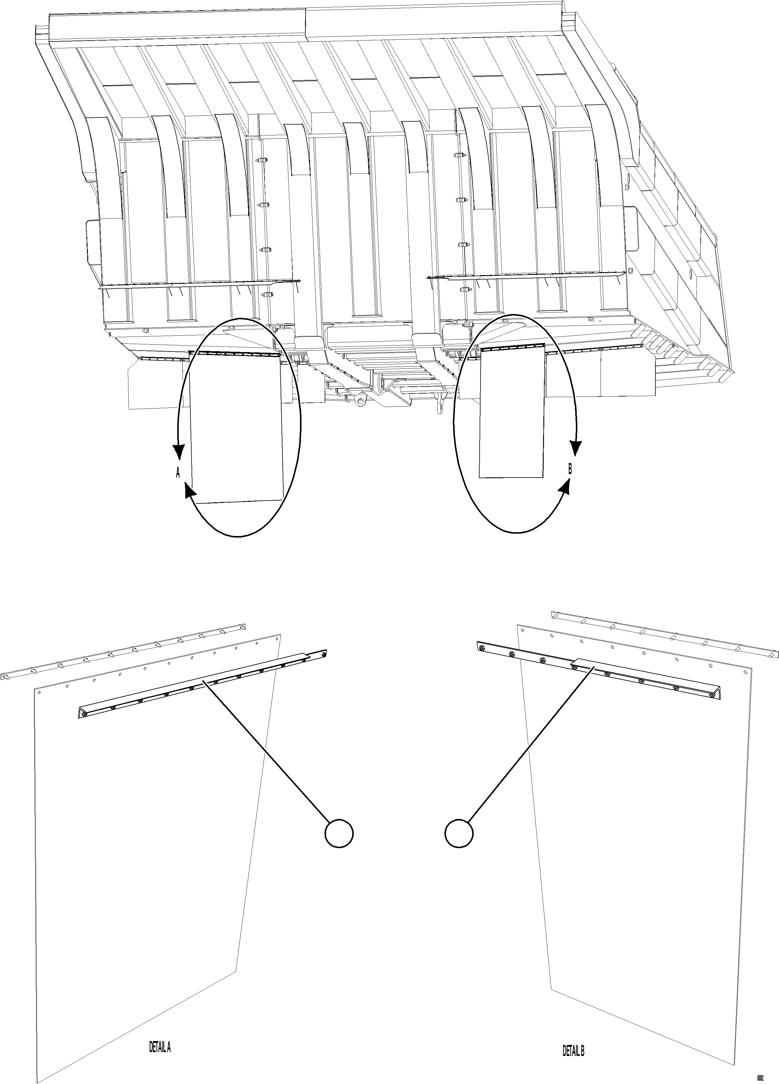 Komatsu parts book diagram for AFE75-M 980E-5 S/N A50044 - A50046, A50048  COPPER MOUNTAIN: BODY MUD FLAP RETAINER    2/3