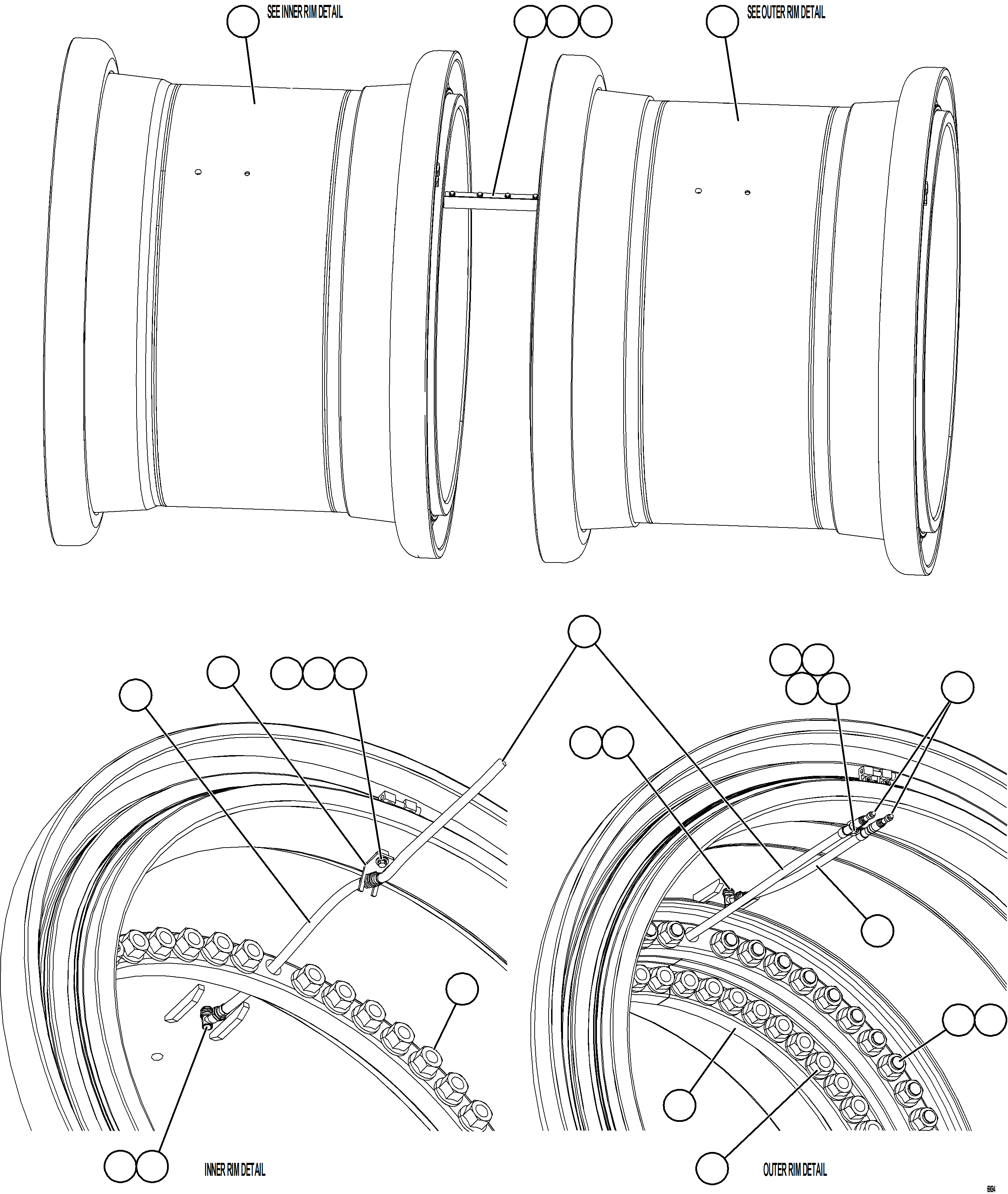 Komatsu parts book diagram for AFE75-M 980E-5 S/N A50044 - A50046, A50048  COPPER MOUNTAIN: REAR WHEEL INSTALLATION