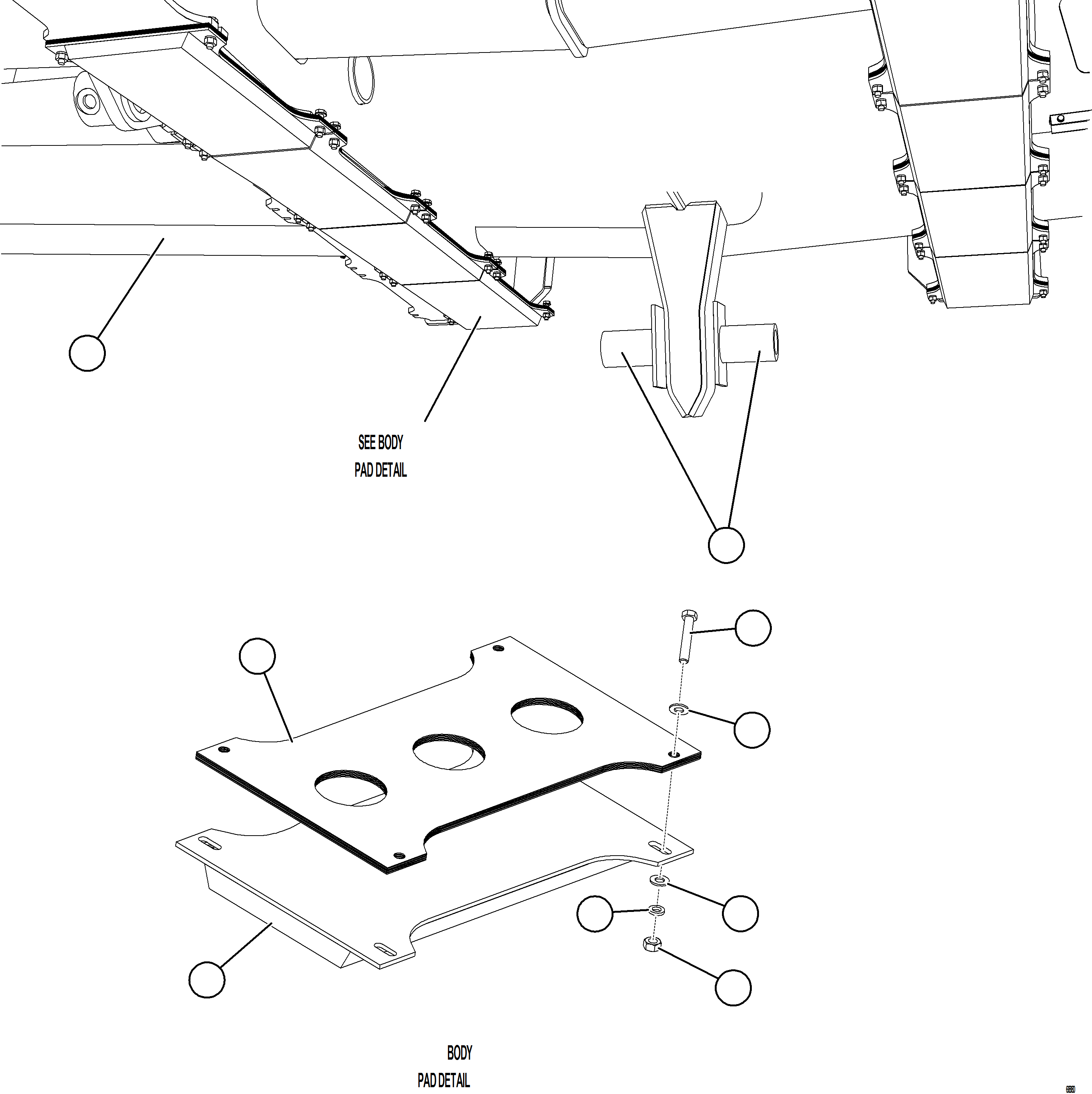Komatsu parts book diagram for AFE75-M 980E-5 S/N A50044 - A50046, A50048  COPPER MOUNTAIN: BODY GUIDES & BODY PADS