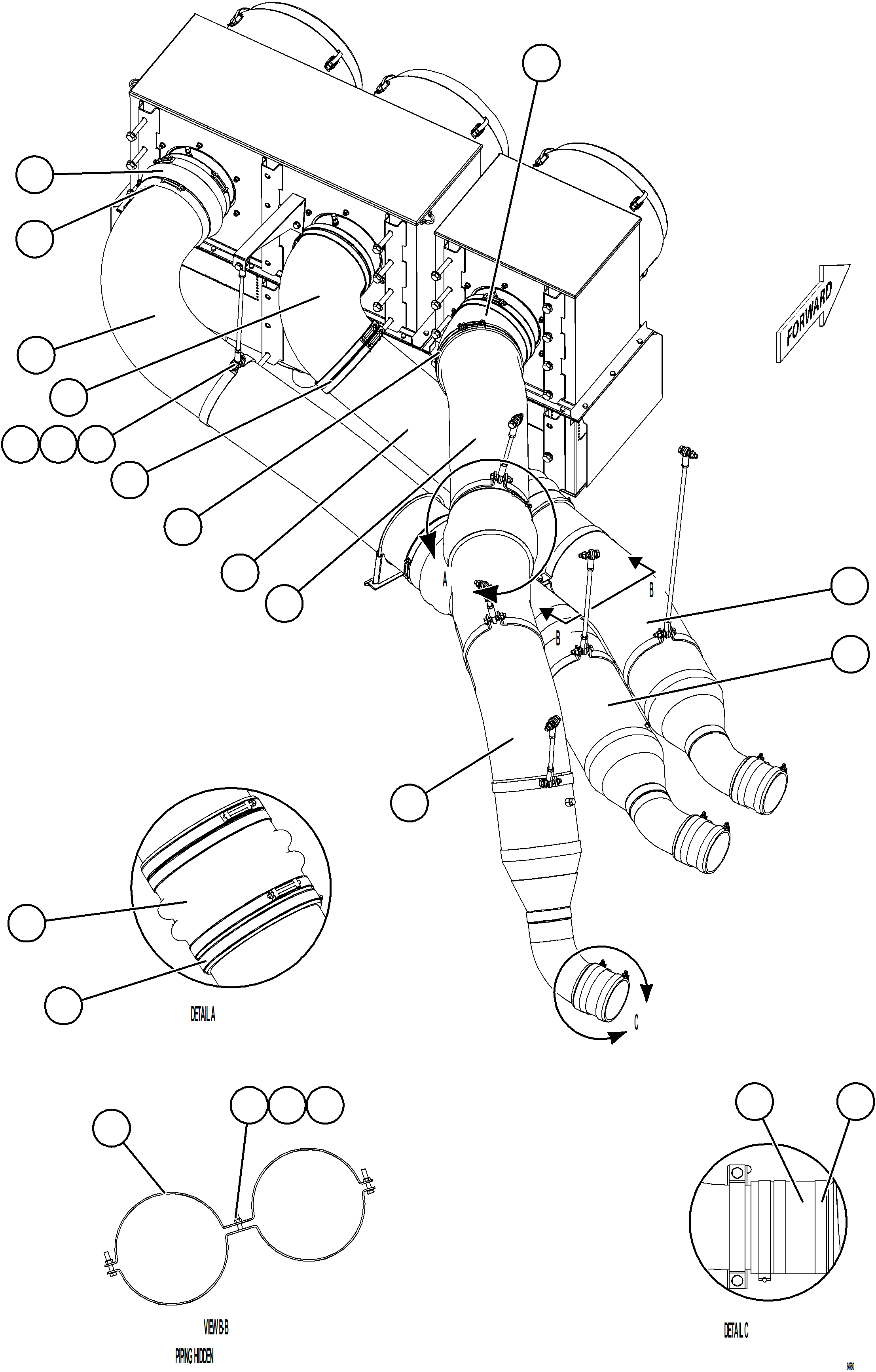 Komatsu parts book diagram for AFE75-R 980E-5 S/N A50054 - A50057  SPENCE: AIR CLEANER PIPING AND INSTALLATION - LH    1/3