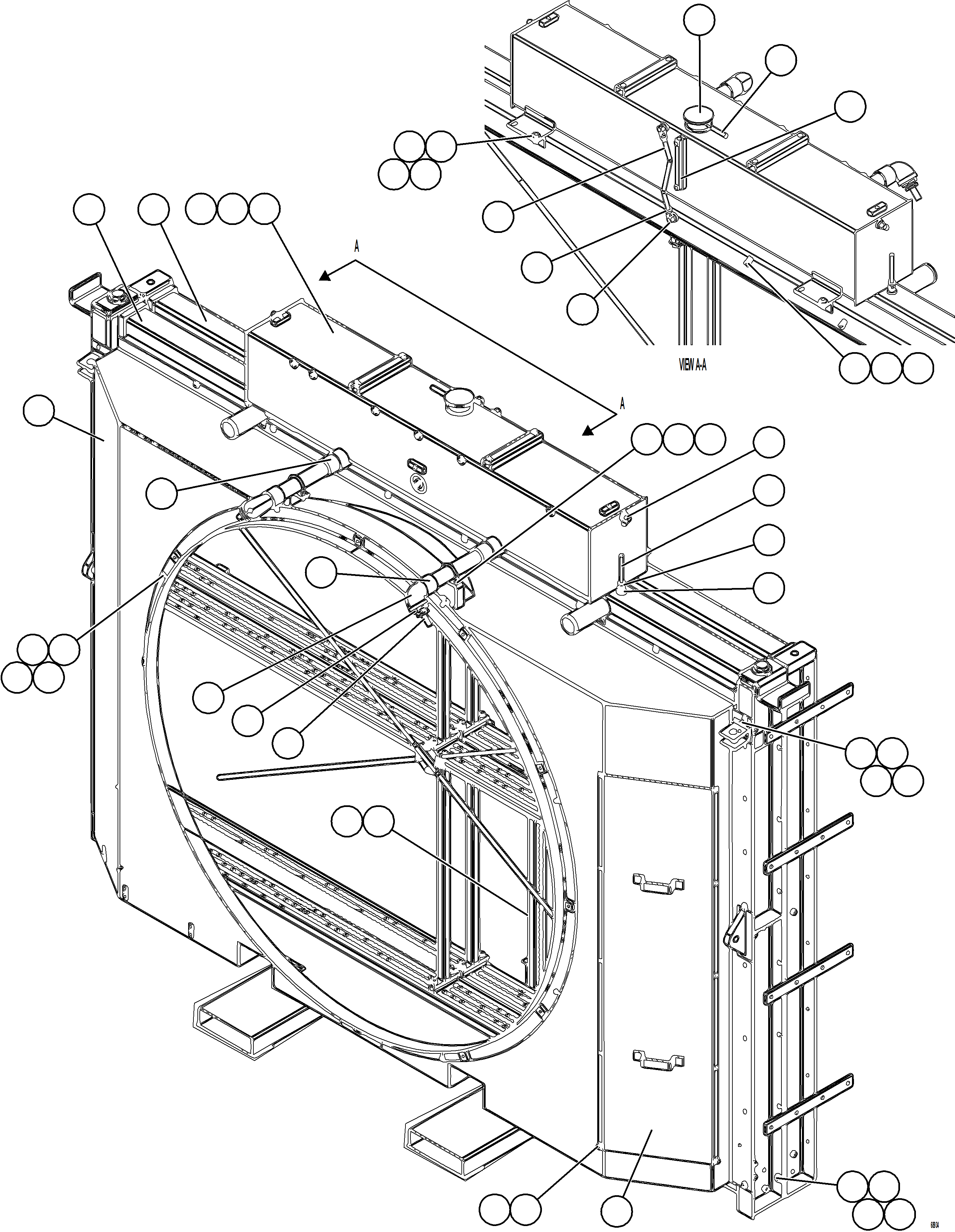 Komatsu parts book diagram for AFE75-R 980E-5 S/N A50054 - A50057  SPENCE: RADIATOR & SHROUD ASSEMBLY    58B-03-20310