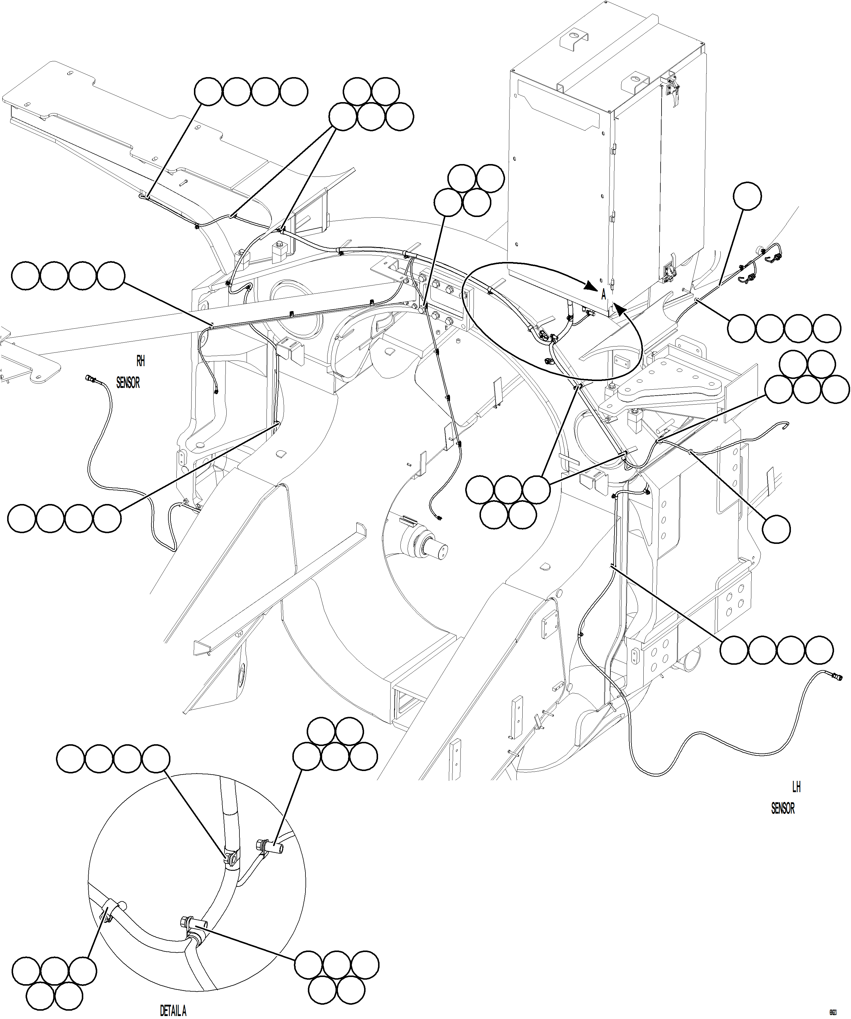 Komatsu parts book diagram for AFE75-R 980E-5 S/N A50054 - A50057  SPENCE: FRONT WHEEL SPEED SENSOR WIRING HARNESS