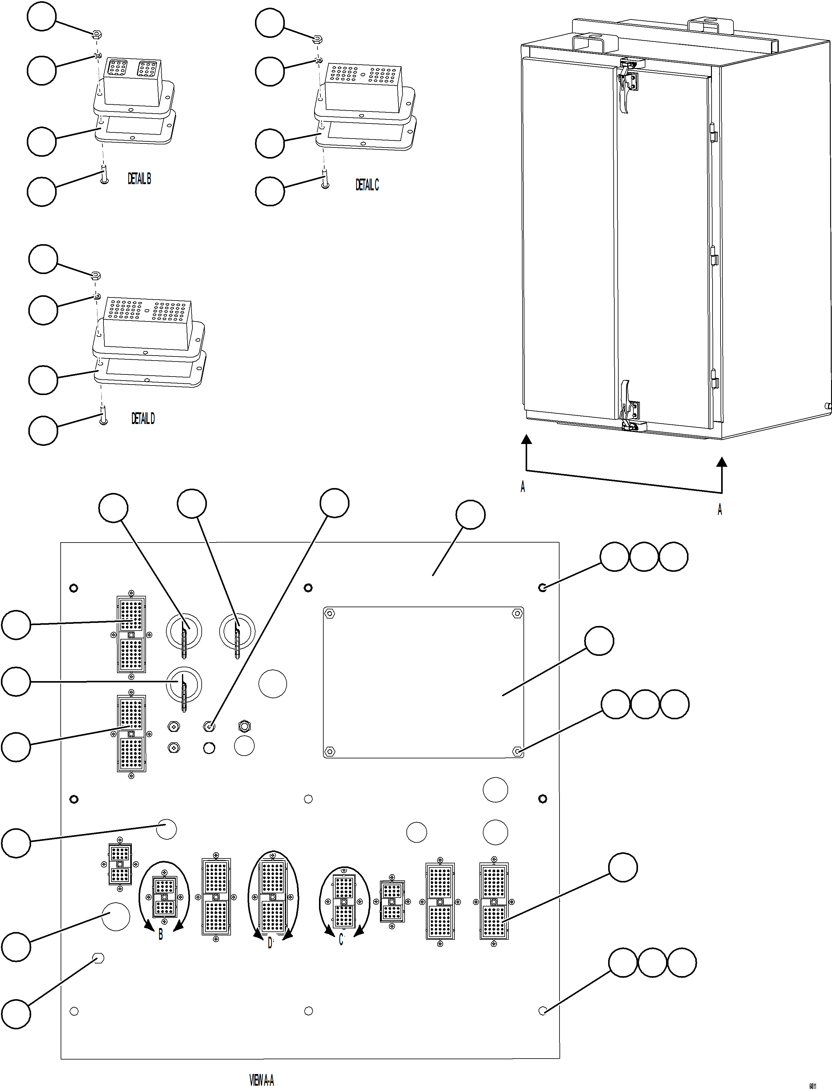 Komatsu parts book diagram for AFE75-R 980E-5 S/N A50054 - A50057  SPENCE: AUX CTRL CABINET CABLE & HARNESS CONNECTIONS   1/2