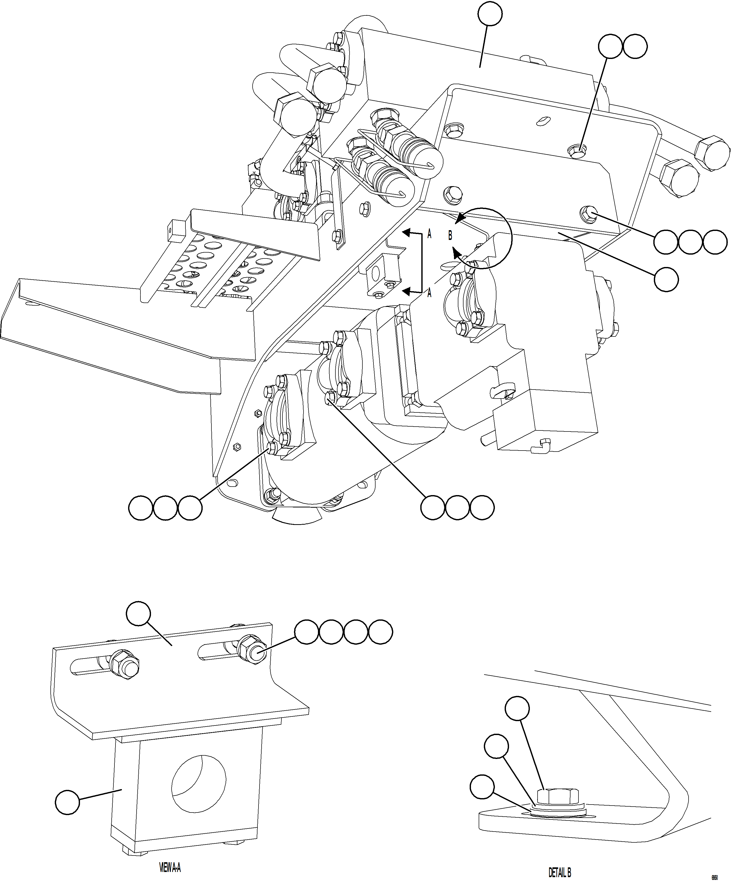 Komatsu parts book diagram for AFE75-R 980E-5 S/N A50054 - A50057  SPENCE: VALVE/PUMP MODULE PIPING    3/4