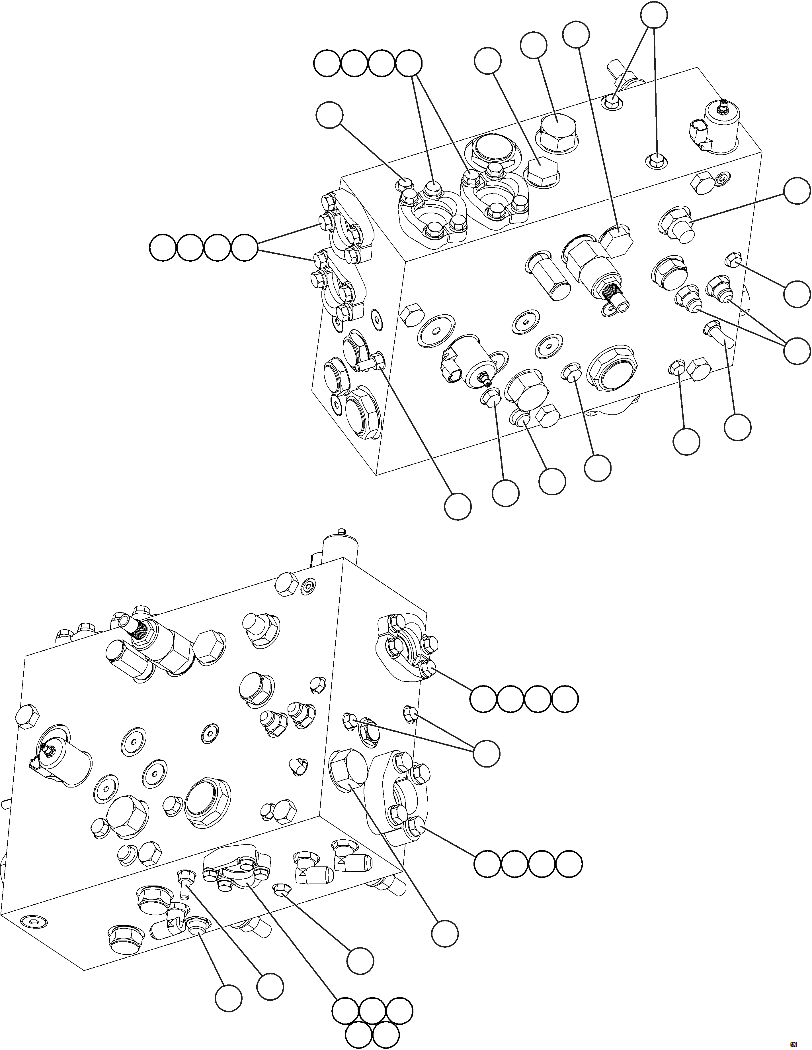 Komatsu parts book diagram for AFE75-R 980E-5 S/N A50054 - A50057  SPENCE: STEERING BLEEDDOWN MANIFOLD PIPING    1/3