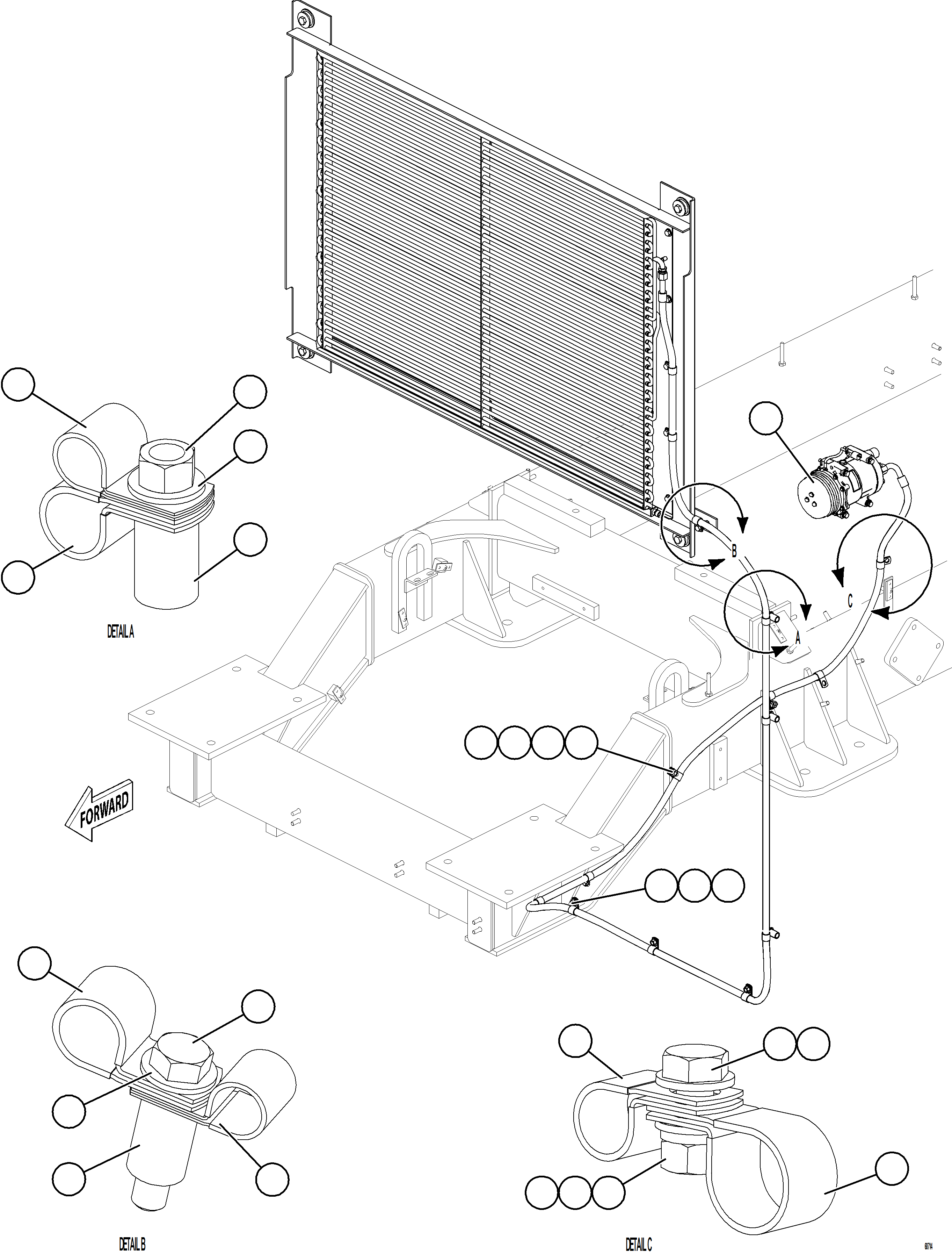 Komatsu parts book diagram for AFE75-R 980E-5 S/N A50054 - A50057  SPENCE: AIR CONDITIONING PIPING    3/3