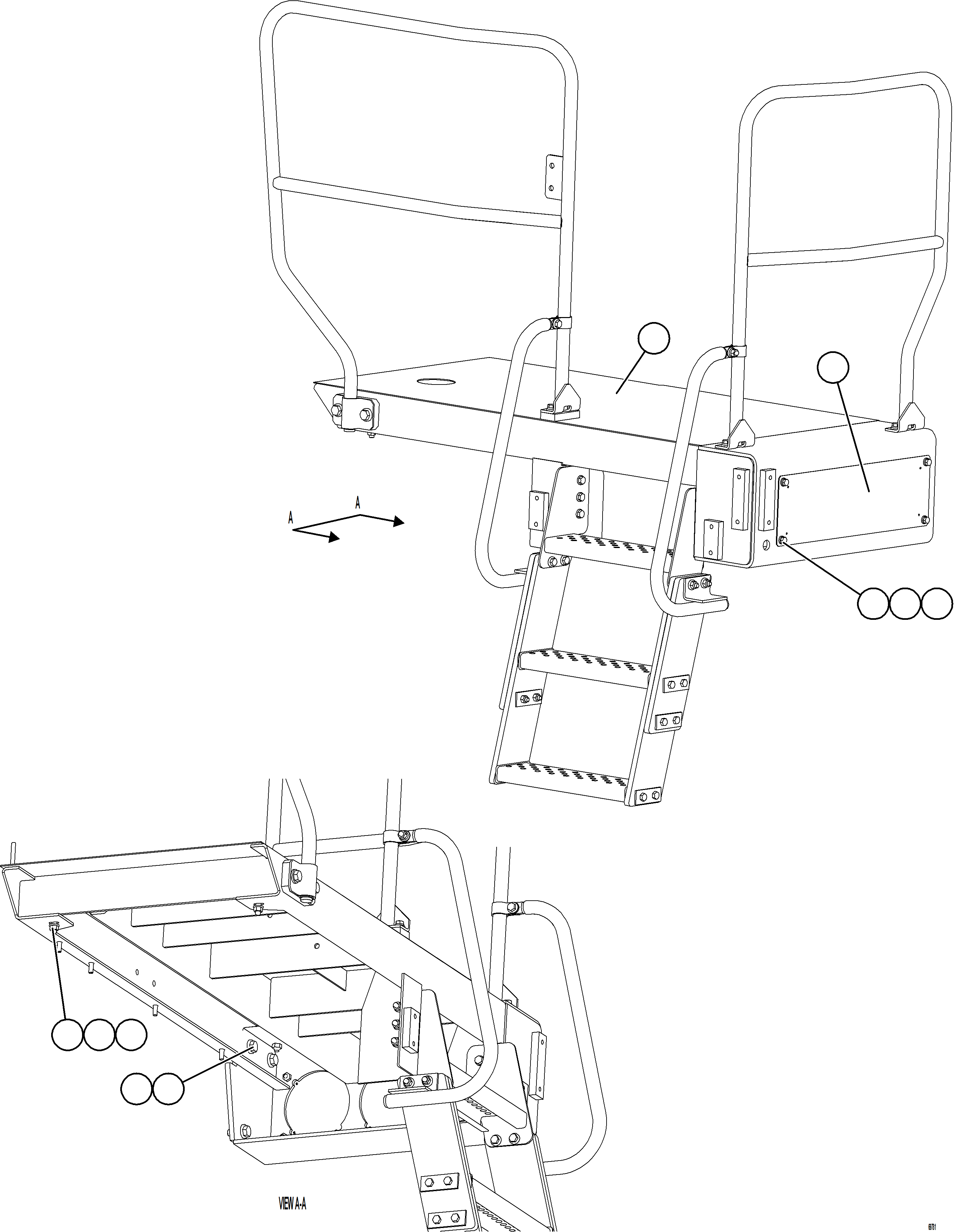 Komatsu parts book diagram for AFE75-R 980E-5 S/N A50054 - A50057  SPENCE: RH LOWER PLATFORM INSTALLATION