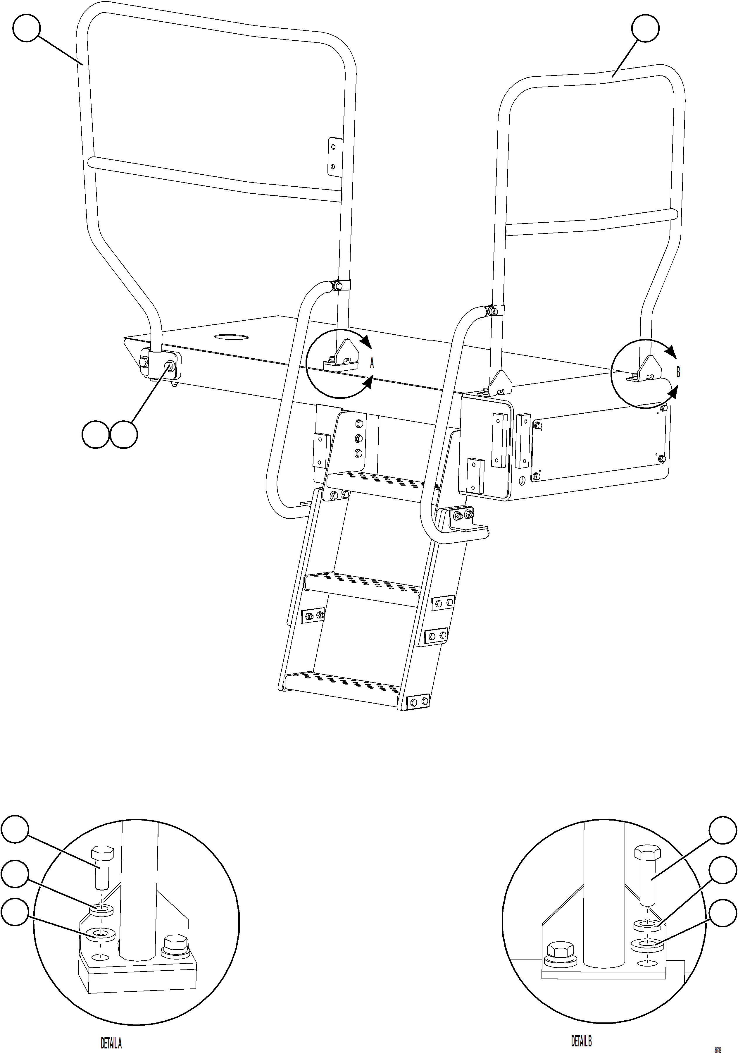 Komatsu parts book diagram for AFE75-R 980E-5 S/N A50054 - A50057  SPENCE: RH LOWER PLATFORM HANDRAILS