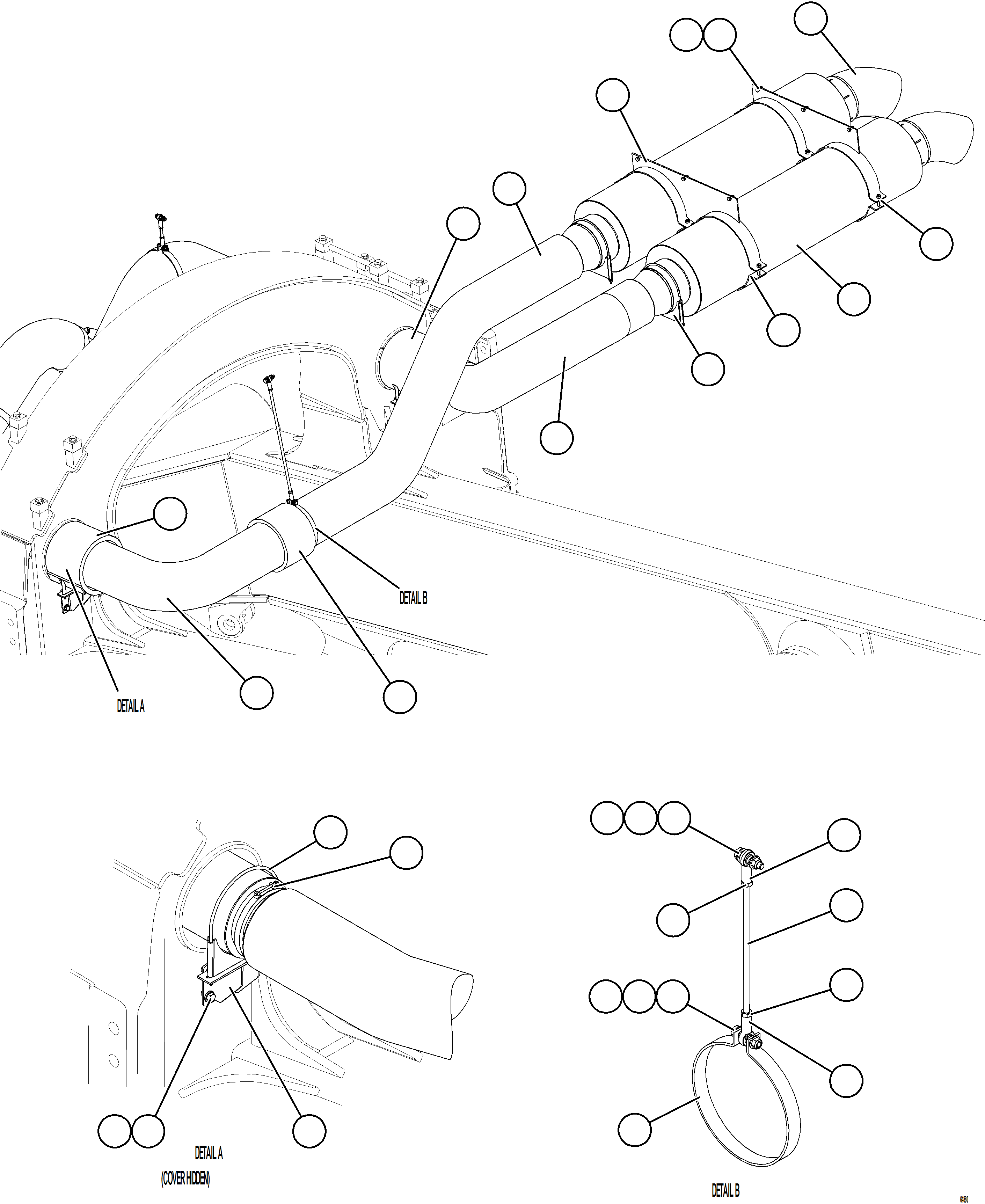Komatsu parts book diagram for AFE77-AB 830E-5 S/N A50077 - A50078  DOWNER EDI: EXHAUST PIPING - REAR
