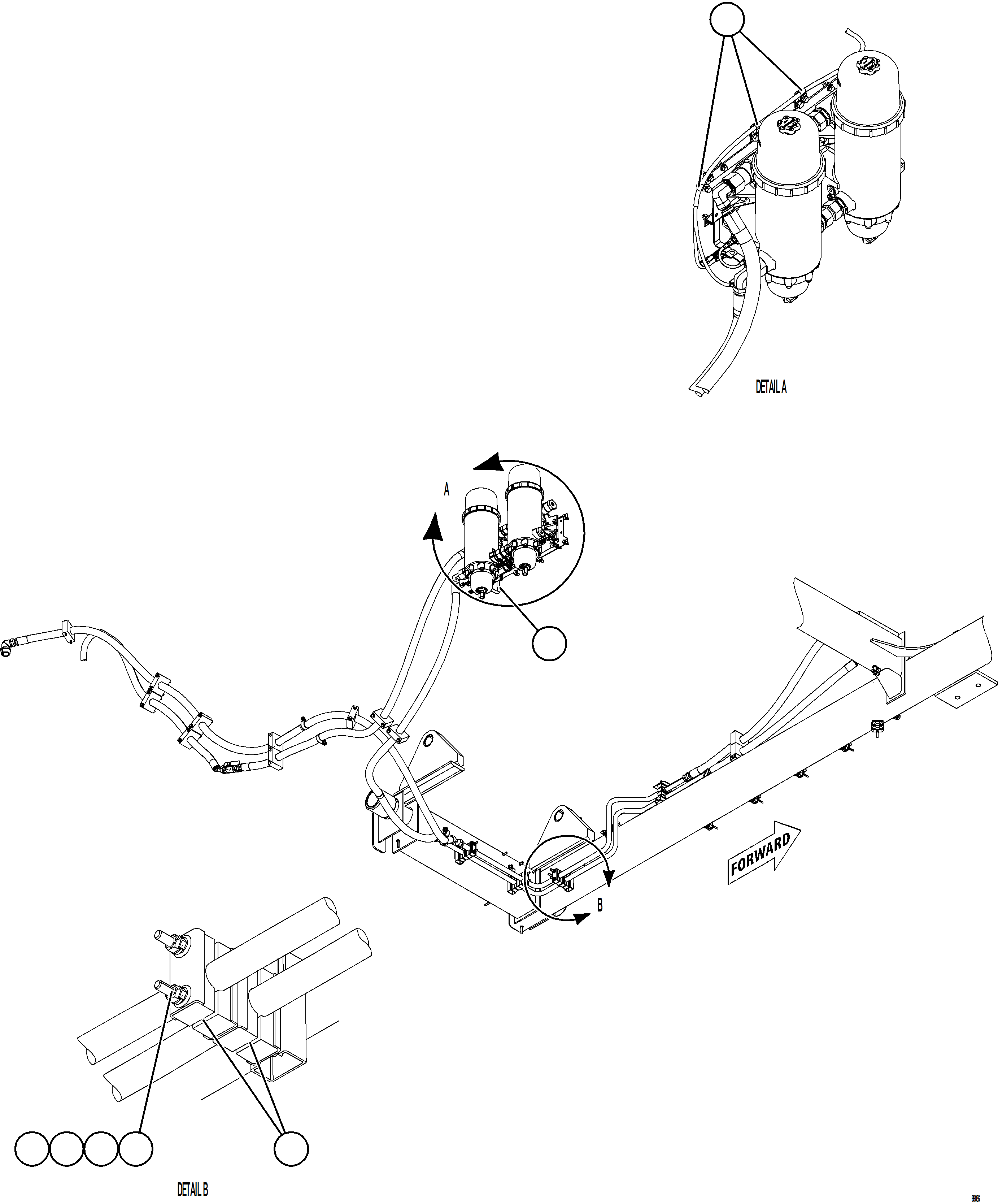 Komatsu parts book diagram for AFE77-AB 830E-5 S/N A50077 - A50078  DOWNER EDI: FUEL SYSTEM PIPING - ENGINE