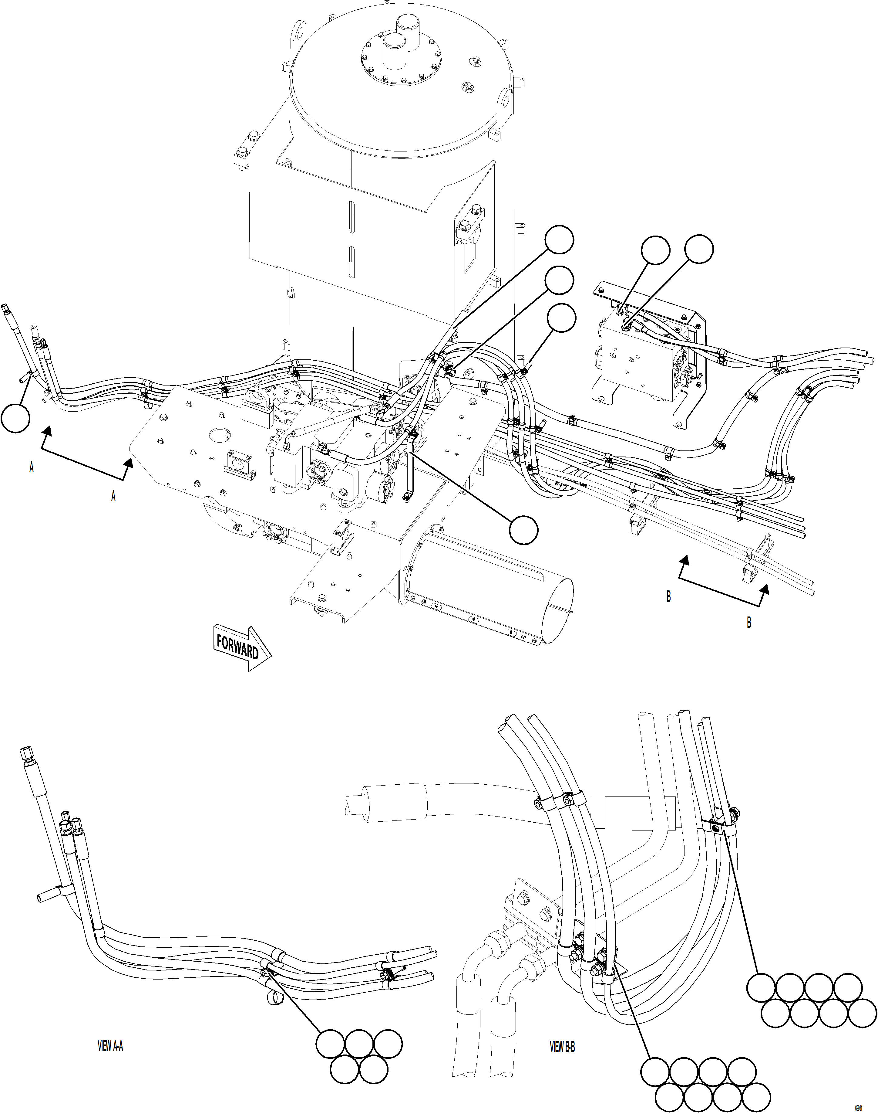 Komatsu parts book diagram for AFE77-AB 830E-5 S/N A50077 - A50078  DOWNER EDI: HYDRAULIC BRAKE CABINET HOSE CLAMPING    2/3