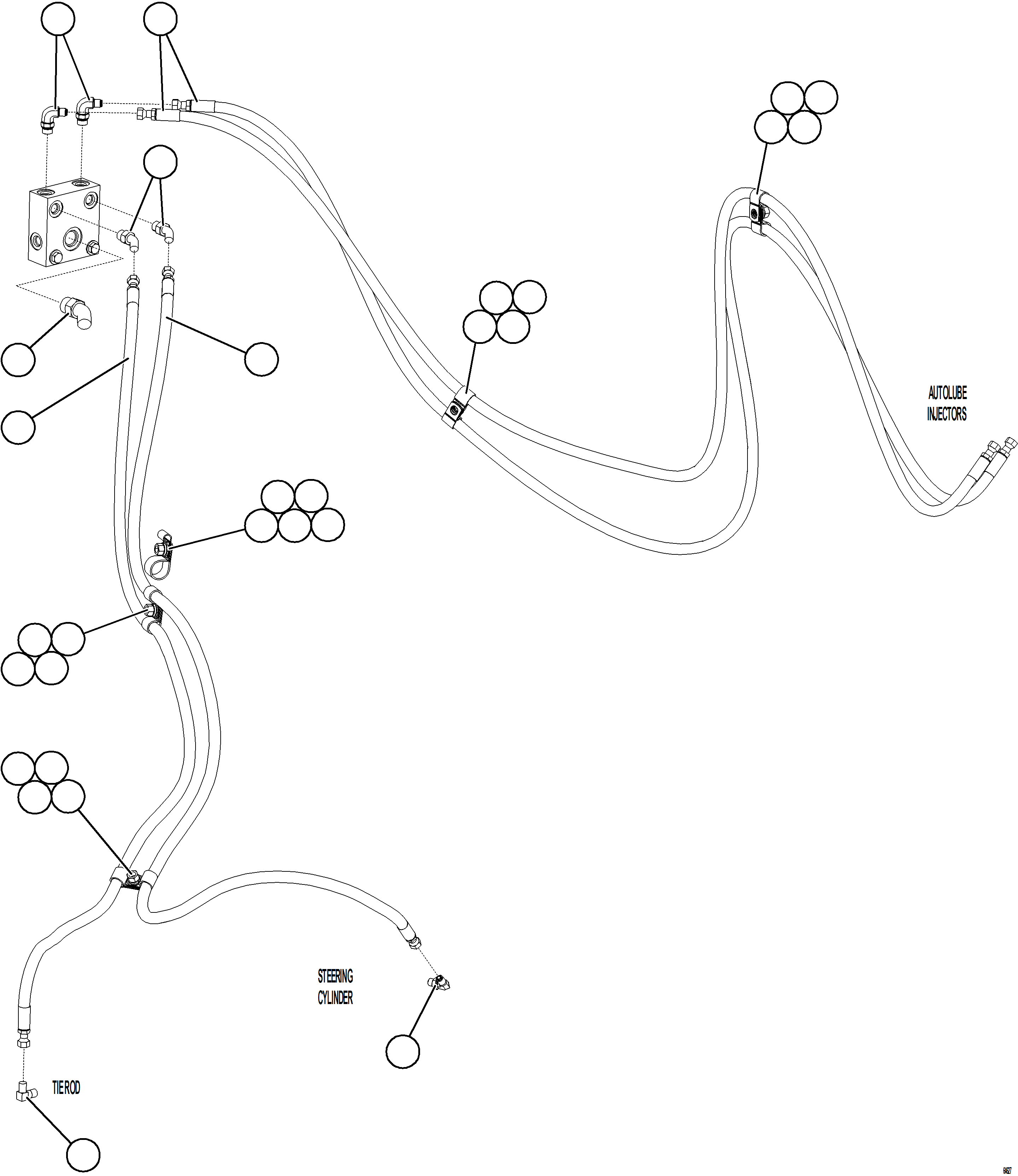Komatsu parts book diagram for AFE77-AB 830E-5 S/N A50077 - A50078  DOWNER EDI: FRONT BRAKE JUNCTION VALVE PIPING    2/2
