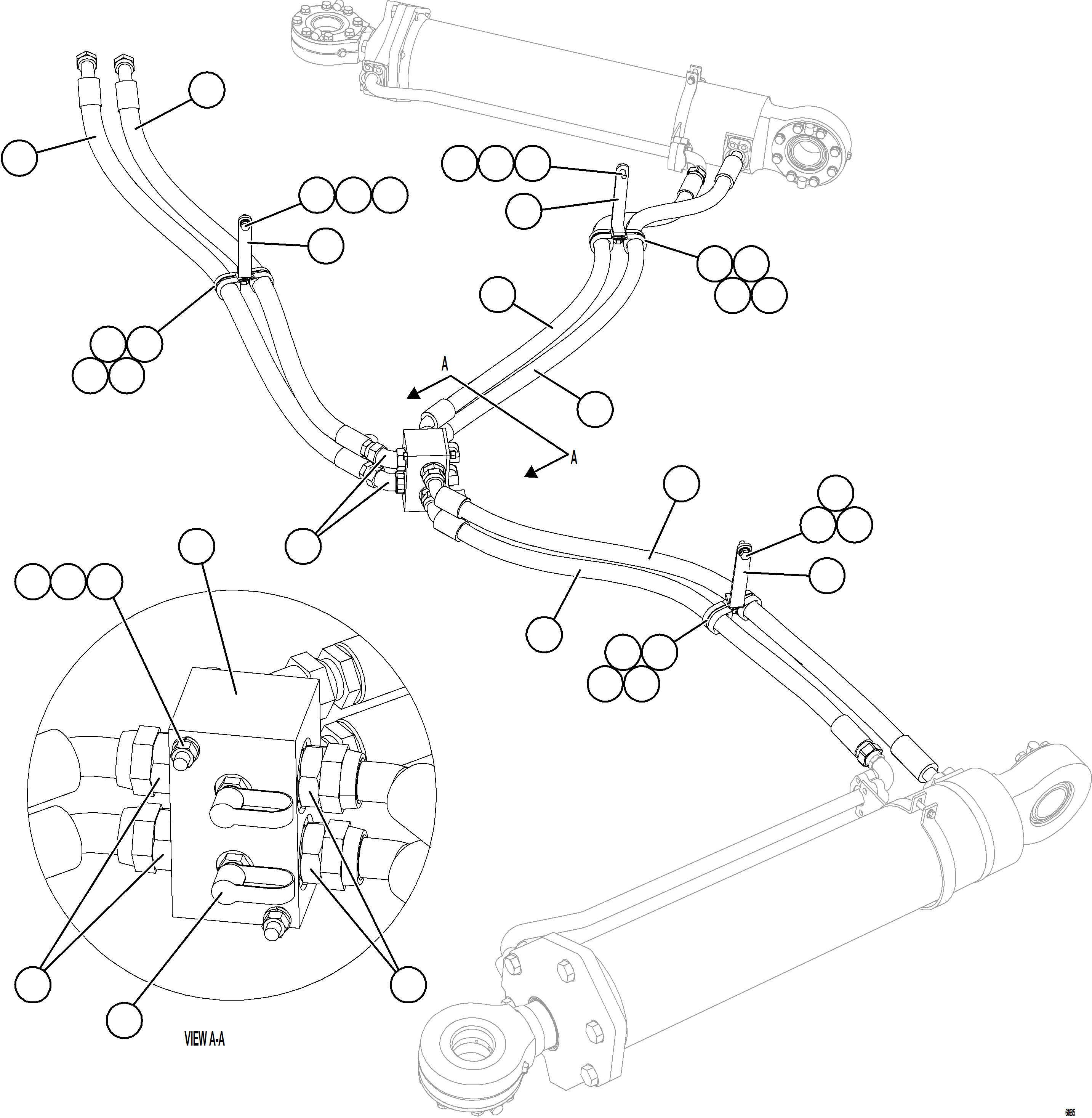 Komatsu parts book diagram for AFE77-AB 830E-5 S/N A50077 - A50078  DOWNER EDI: STEERING CYLINDER PIPING