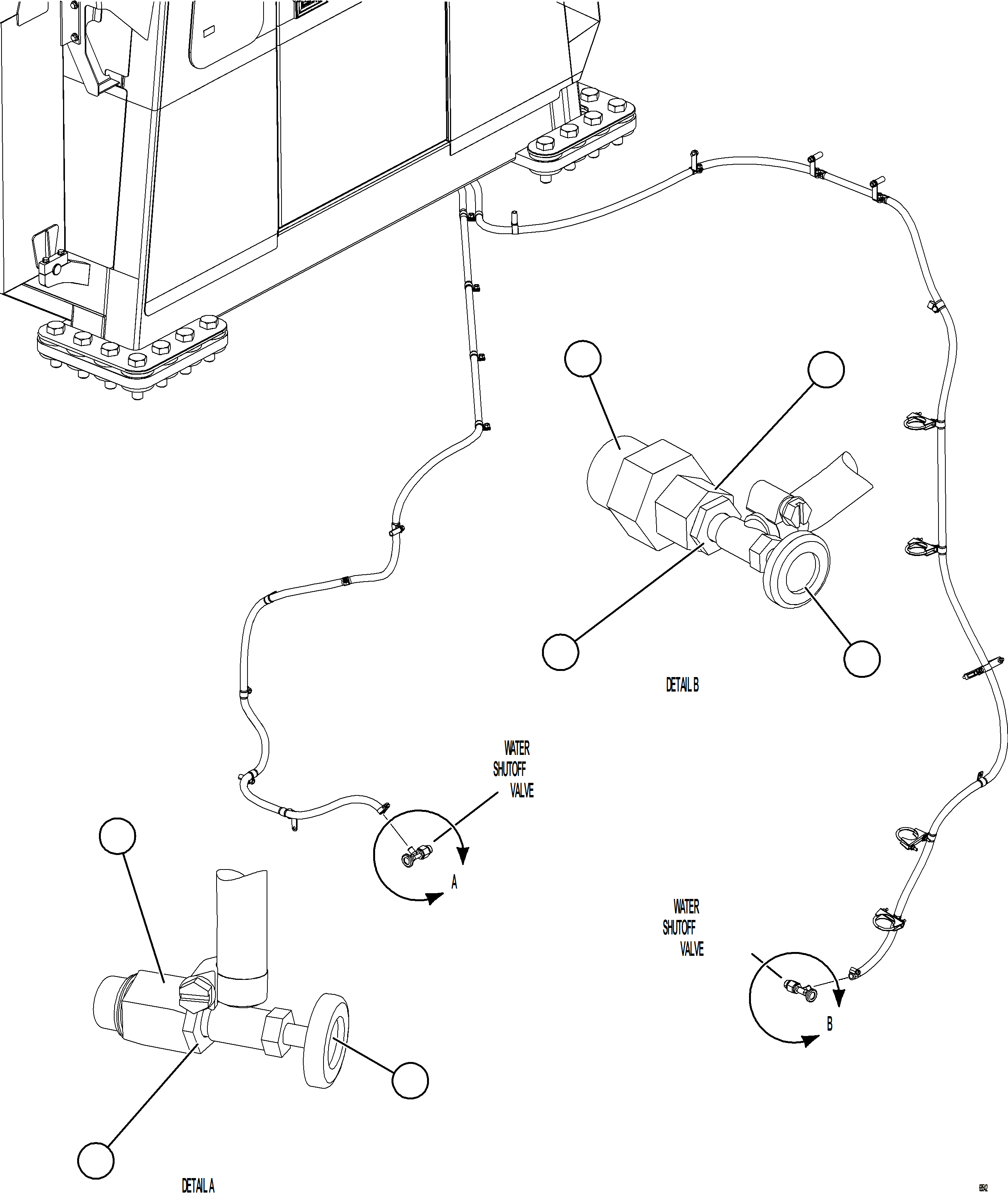 Komatsu parts book diagram for AFE77-AB 830E-5 S/N A50077 - A50078  DOWNER EDI: HEATER HOSE INSTALLATION    2/2