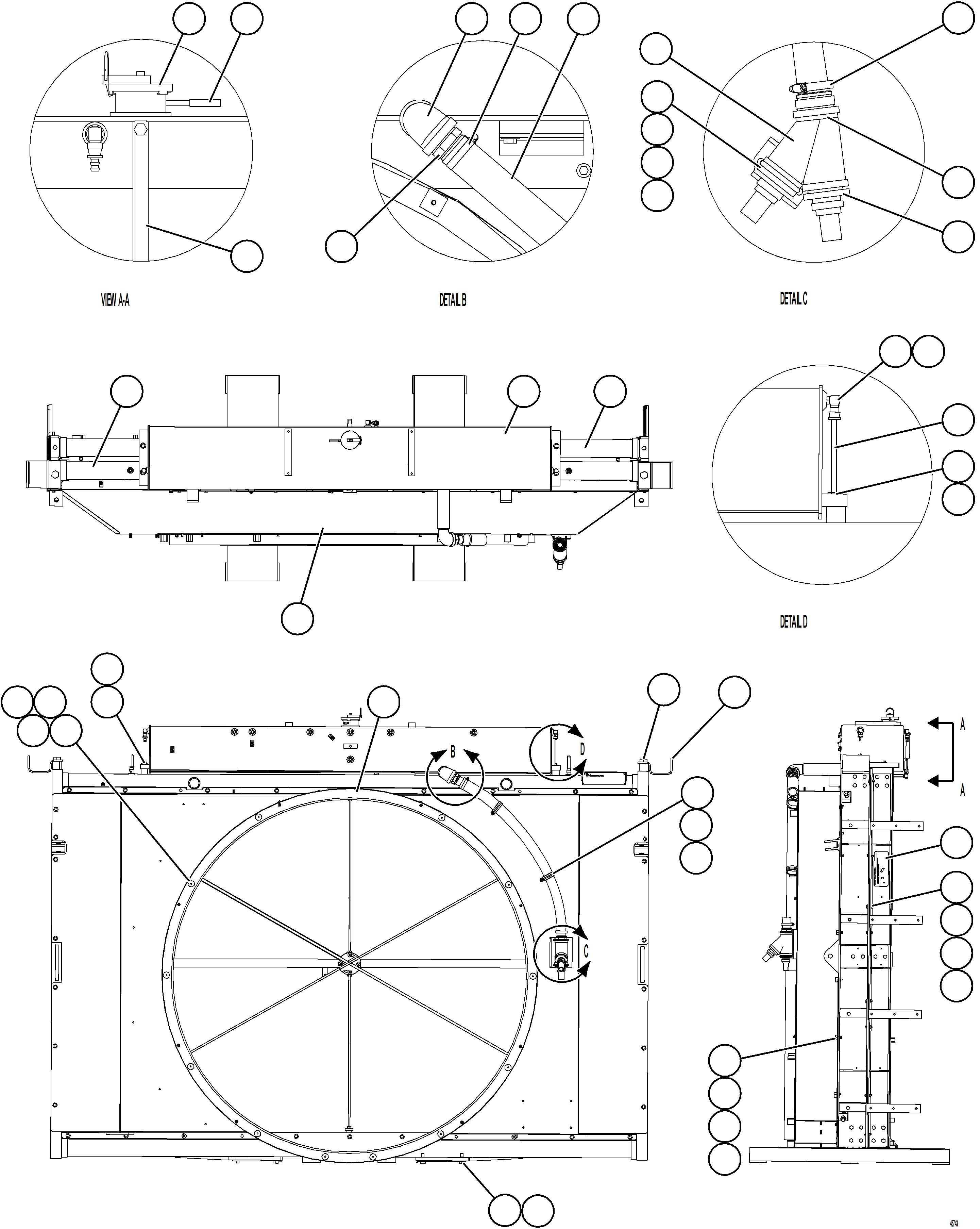 Komatsu parts book diagram for AFE77-AD 830E-5 S/N A50080, A50086  ROBINSON: RADIATOR & SHROUD ASSEMBLY    58E-03-00170