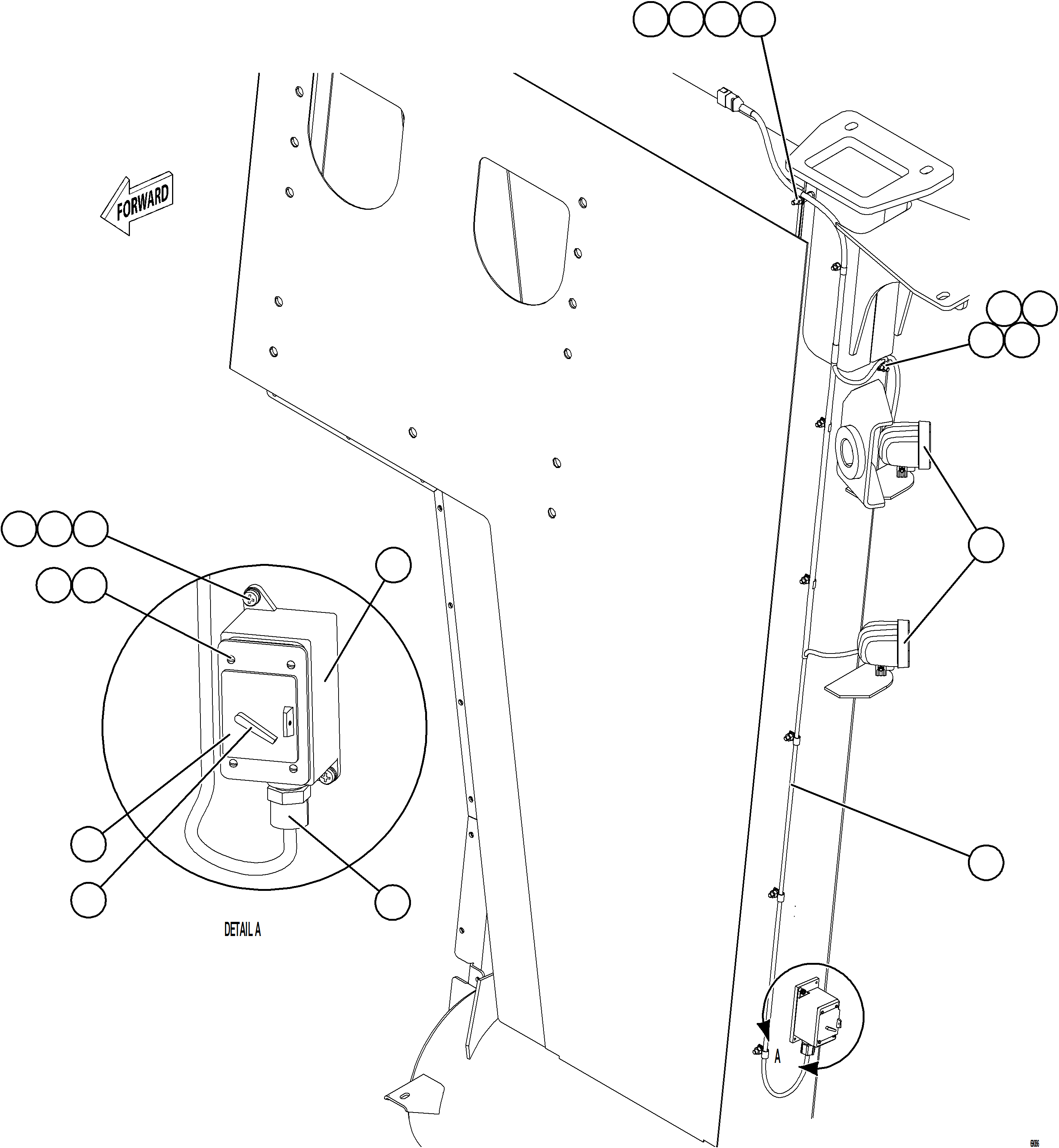Komatsu parts book diagram for AFE77-AD 830E-5 S/N A50080, A50086  ROBINSON: RH ENGINE BAY LIGHTS & SWITCH