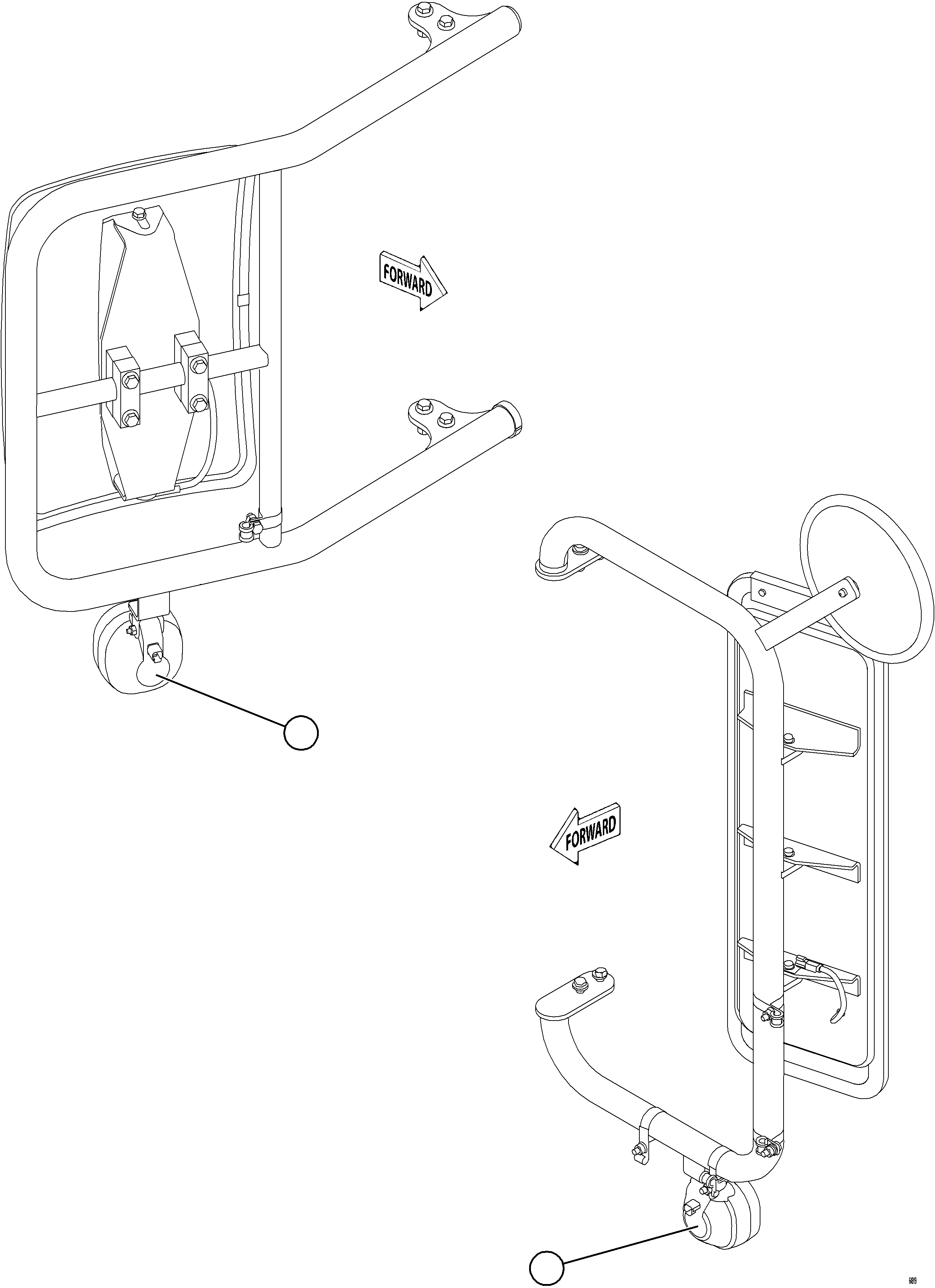 Komatsu parts book diagram for AFE77-AD 830E-5 S/N A50080, A50086  ROBINSON: MIRROR MOUNTED BACKUP LIGHTS