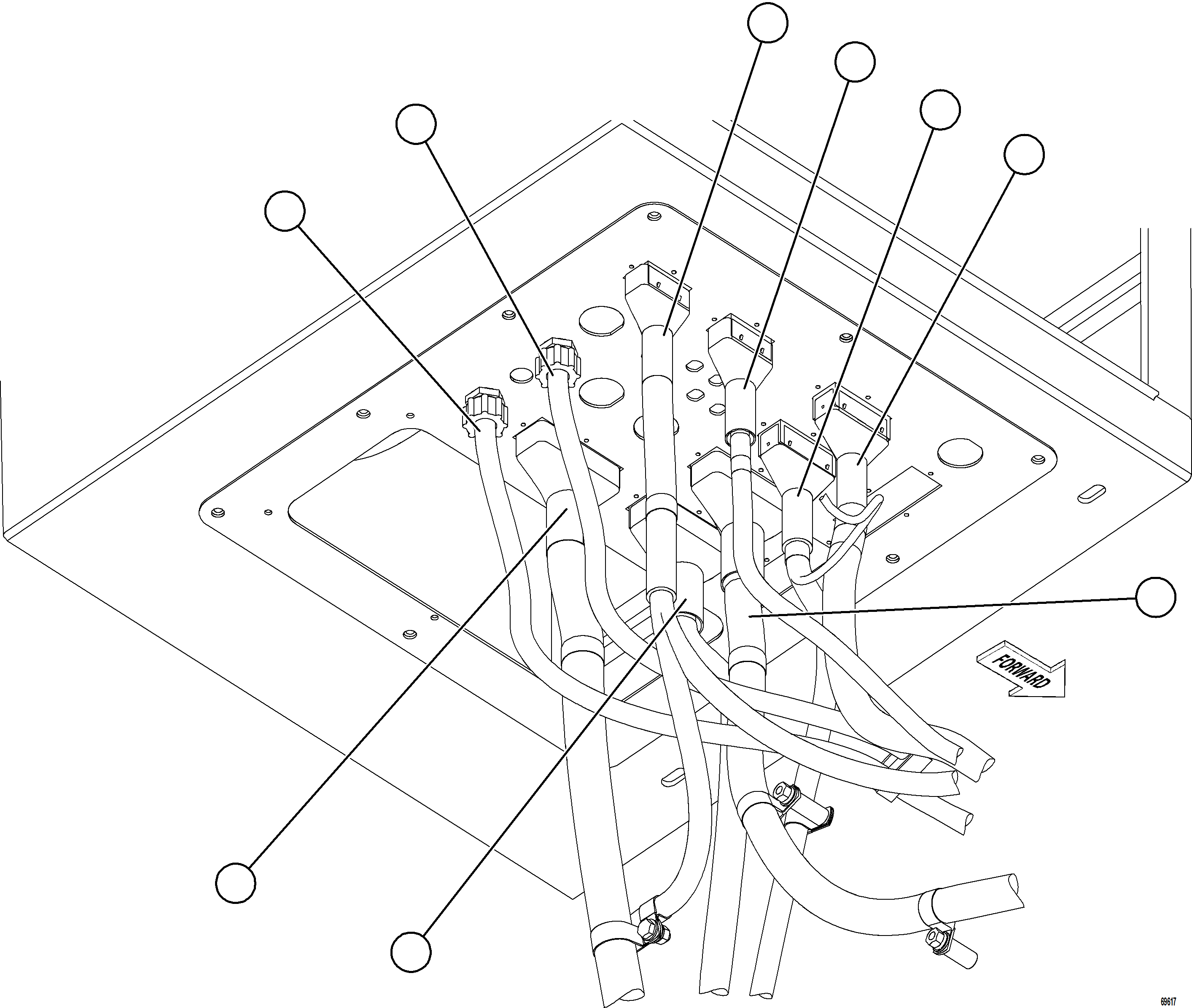 Komatsu parts book diagram for AFE77-AD 830E-5 S/N A50080, A50086  ROBINSON: AUX CTRL CBNT CABLE & HARNESS CONNECTIONS    1/3