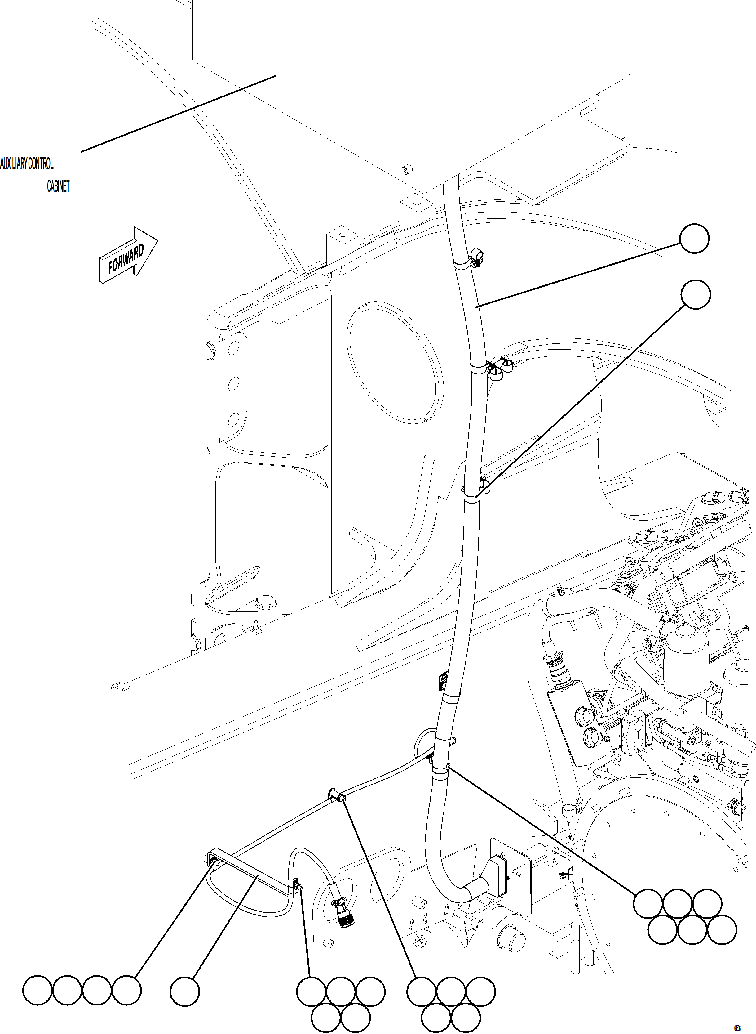 Komatsu parts book diagram for AFE77-AD 830E-5 S/N A50080, A50086  ROBINSON: AUX CTRL CBNT CABLE & HARNESS CONNECTIONS    3/3