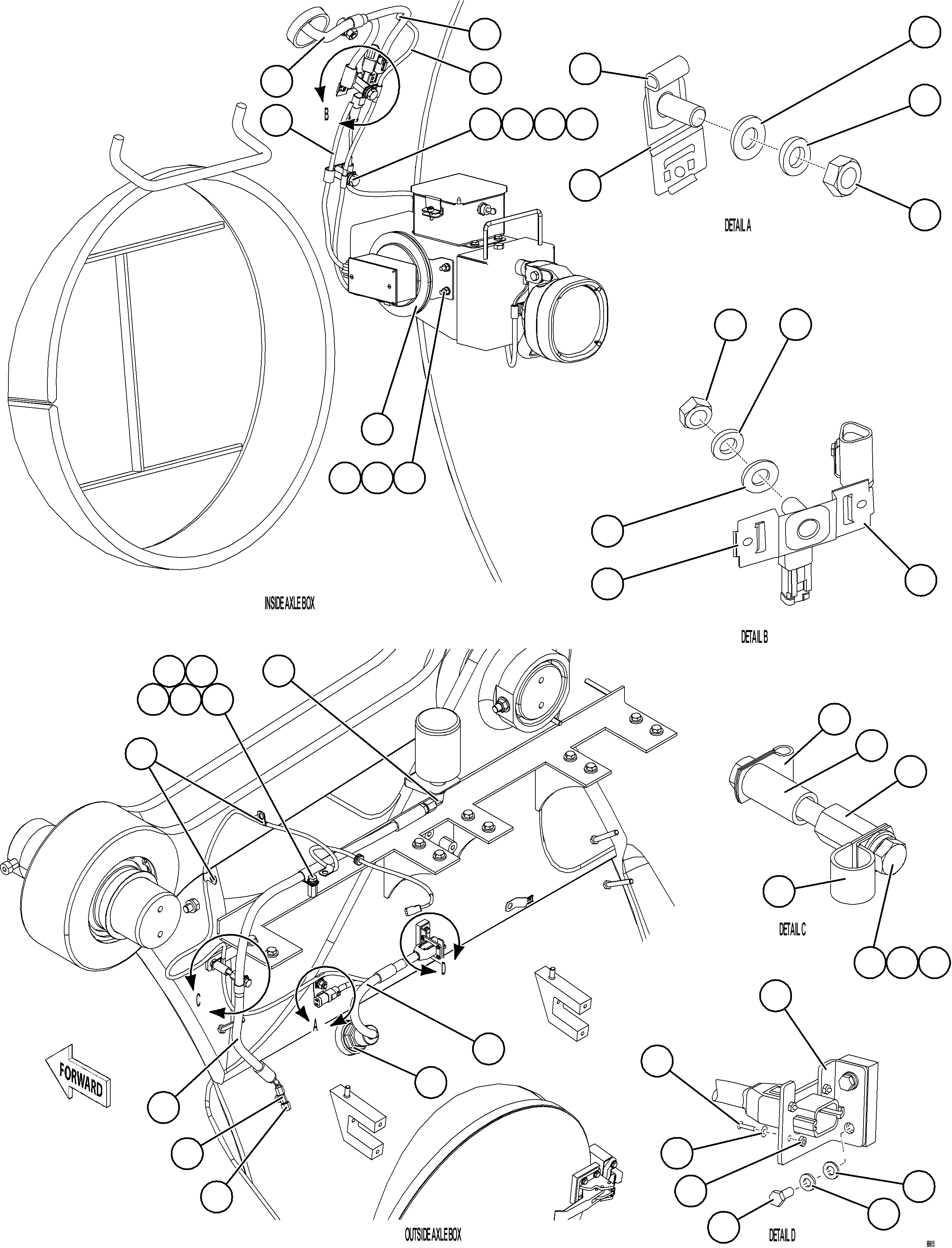 Komatsu parts book diagram for AFE77-AD 830E-5 S/N A50080, A50086  ROBINSON: REAR AXLE BLOWER PRESSURE SWITCH INSTALLATION