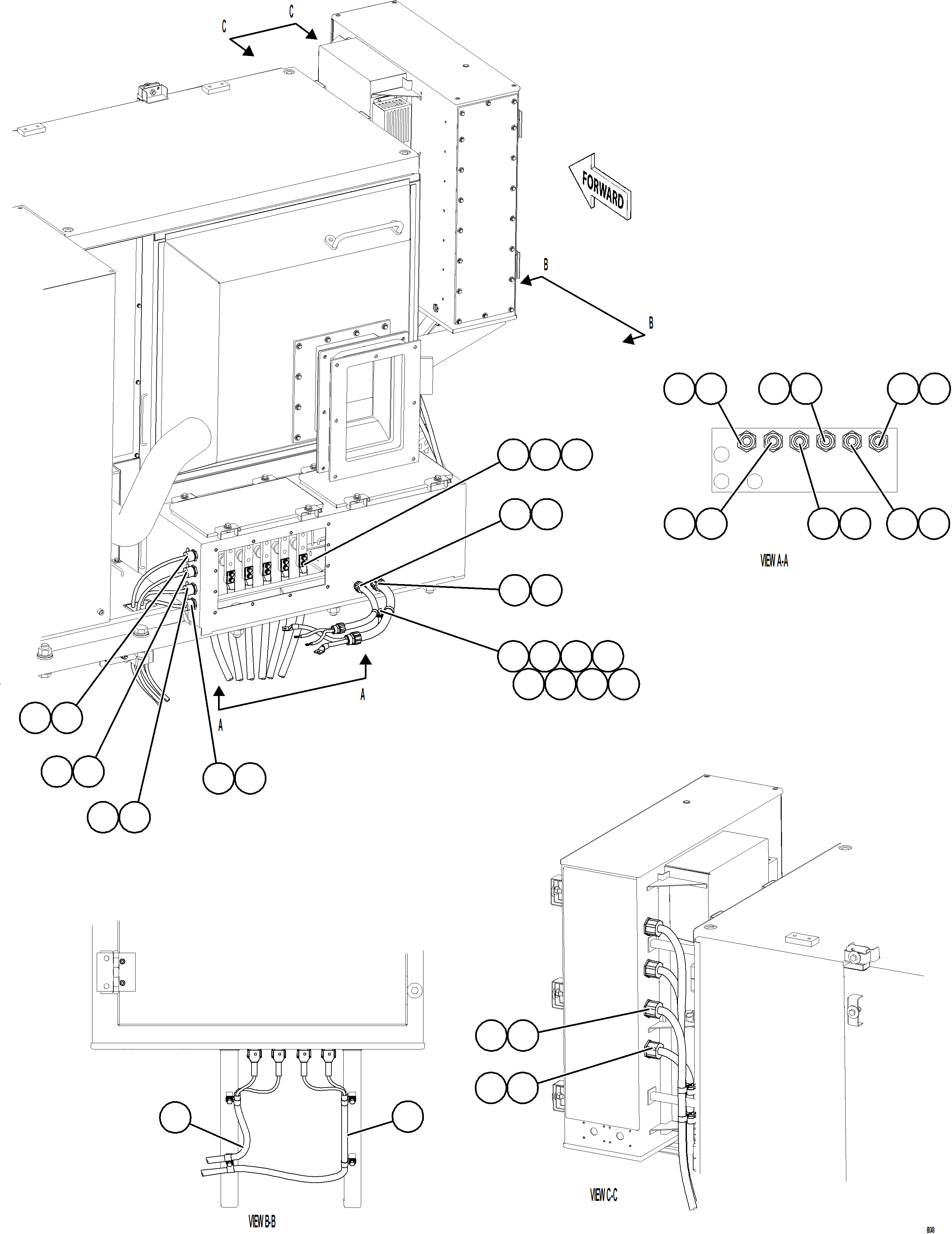 Komatsu parts book diagram for AFE77-AD 830E-5 S/N A50080, A50086  ROBINSON: CONTROL CABINET EXTERNAL WIRING - AUX BLOWERS  1/2