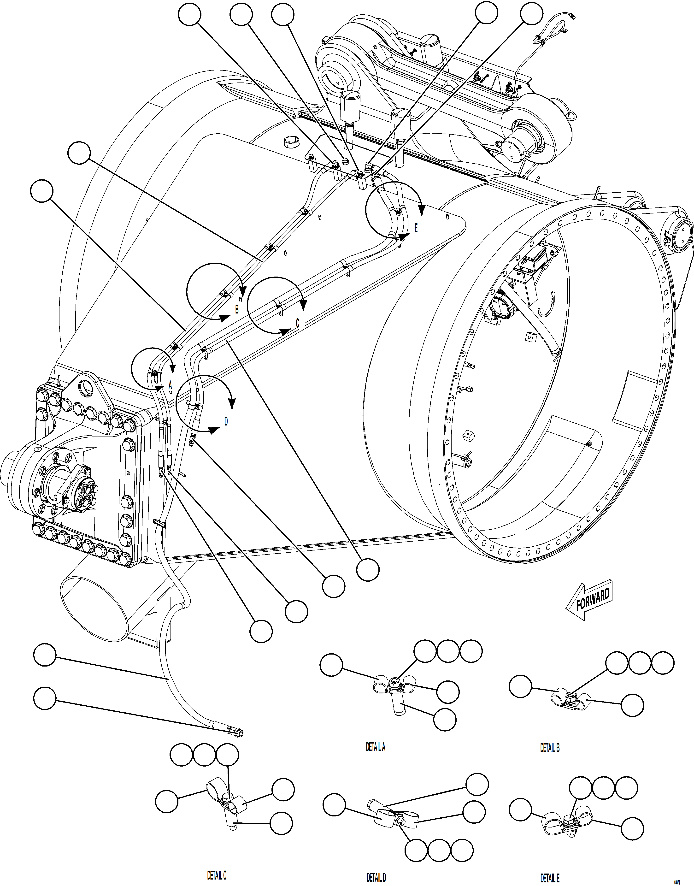 Komatsu parts book diagram for AFE77-AD 830E-5 S/N A50080, A50086  ROBINSON: REAR BRAKE APPLY PIPING    2/3