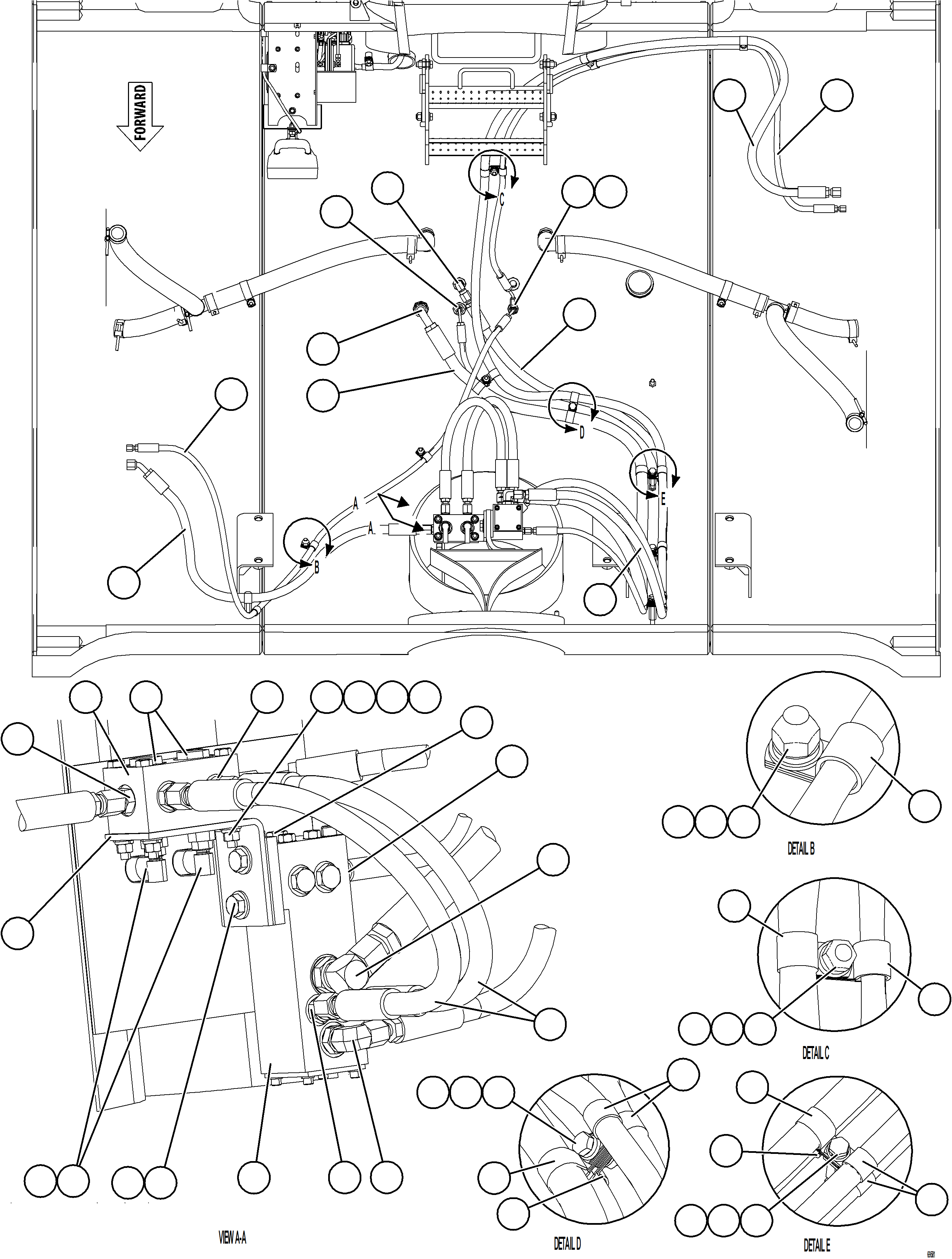 Komatsu parts book diagram for AFE77-AD 830E-5 S/N A50080, A50086  ROBINSON: REAR BRAKE DUAL RELAY VALVE PIPING & INSTALLATION