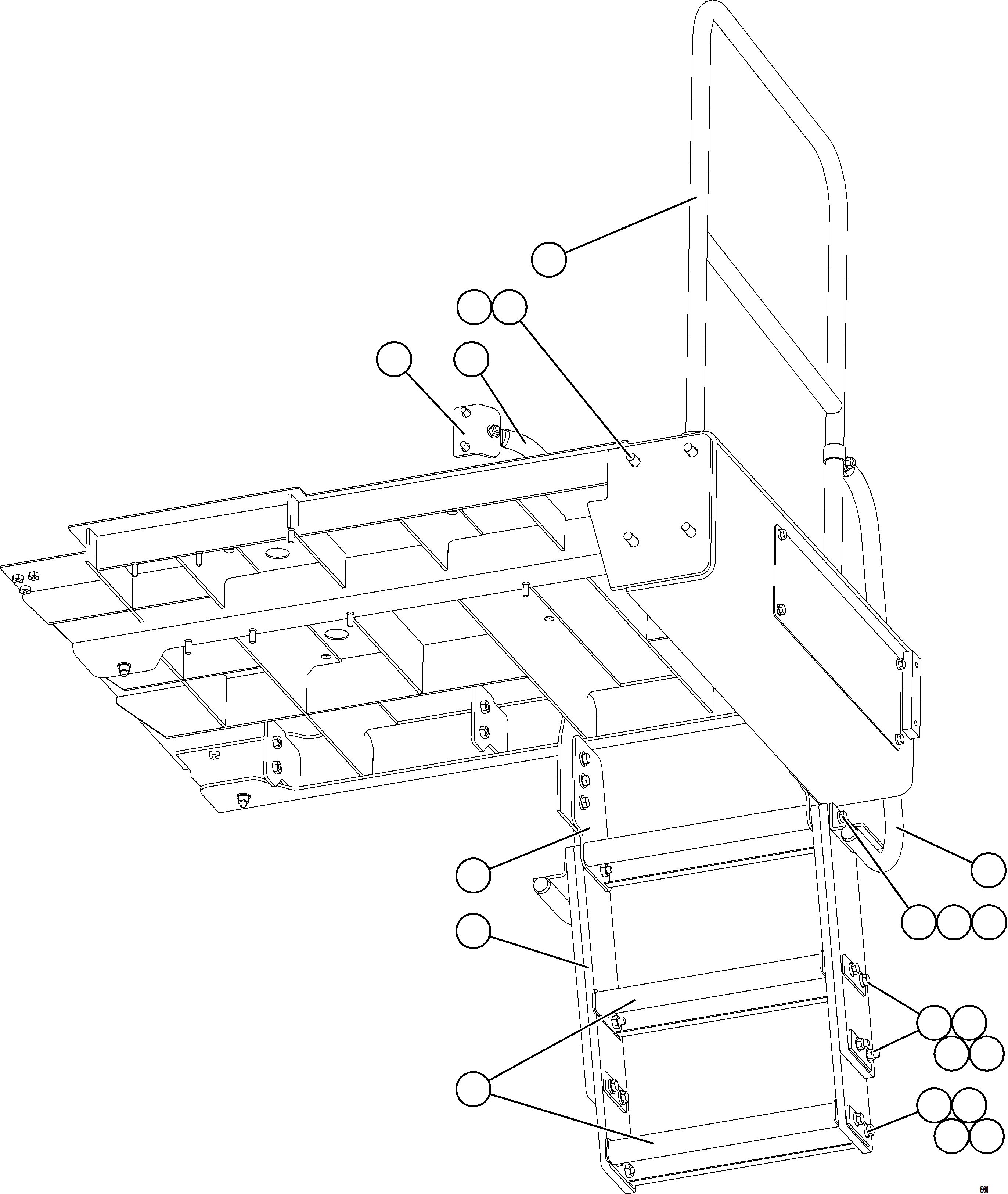 Komatsu parts book diagram for AFE77-AD 830E-5 S/N A50080, A50086  ROBINSON: LH LOWER PLATFORM STEPS & HANDRAILS