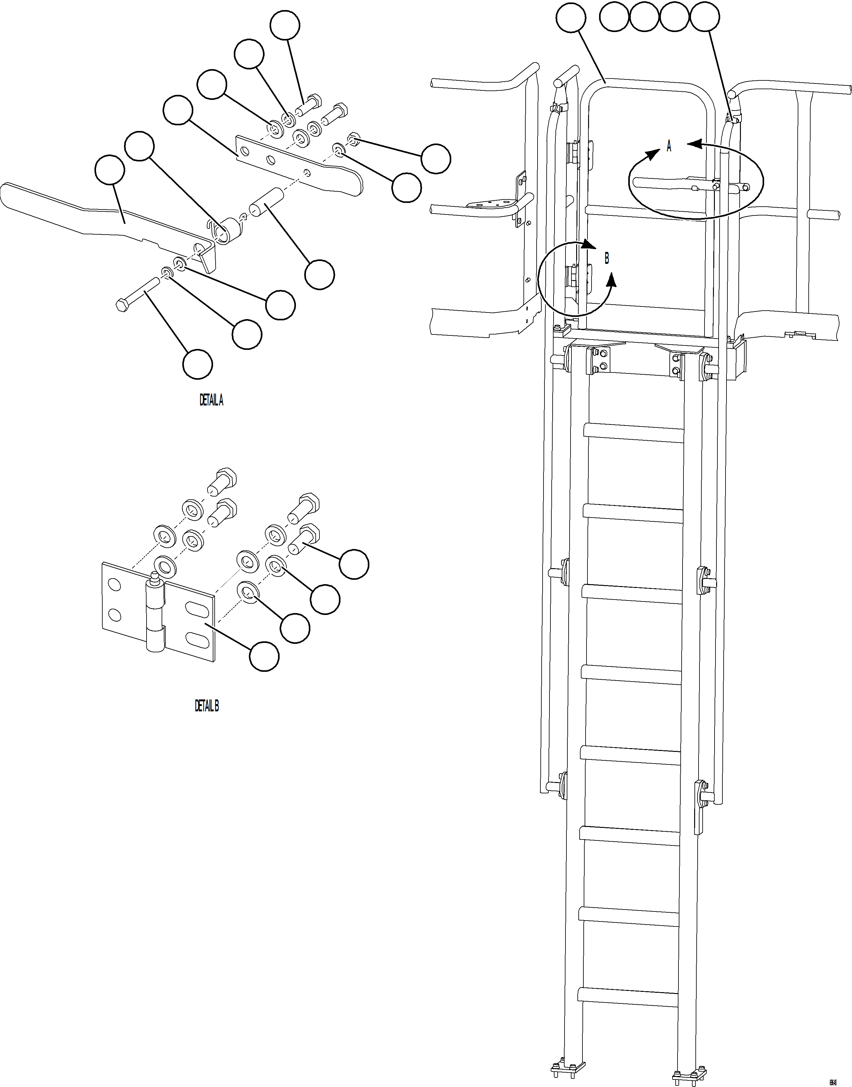 Komatsu parts book diagram for AFE77-AD 830E-5 S/N A50080, A50086  ROBINSON: LH EMERGENCY GATE & LADDER    1/2