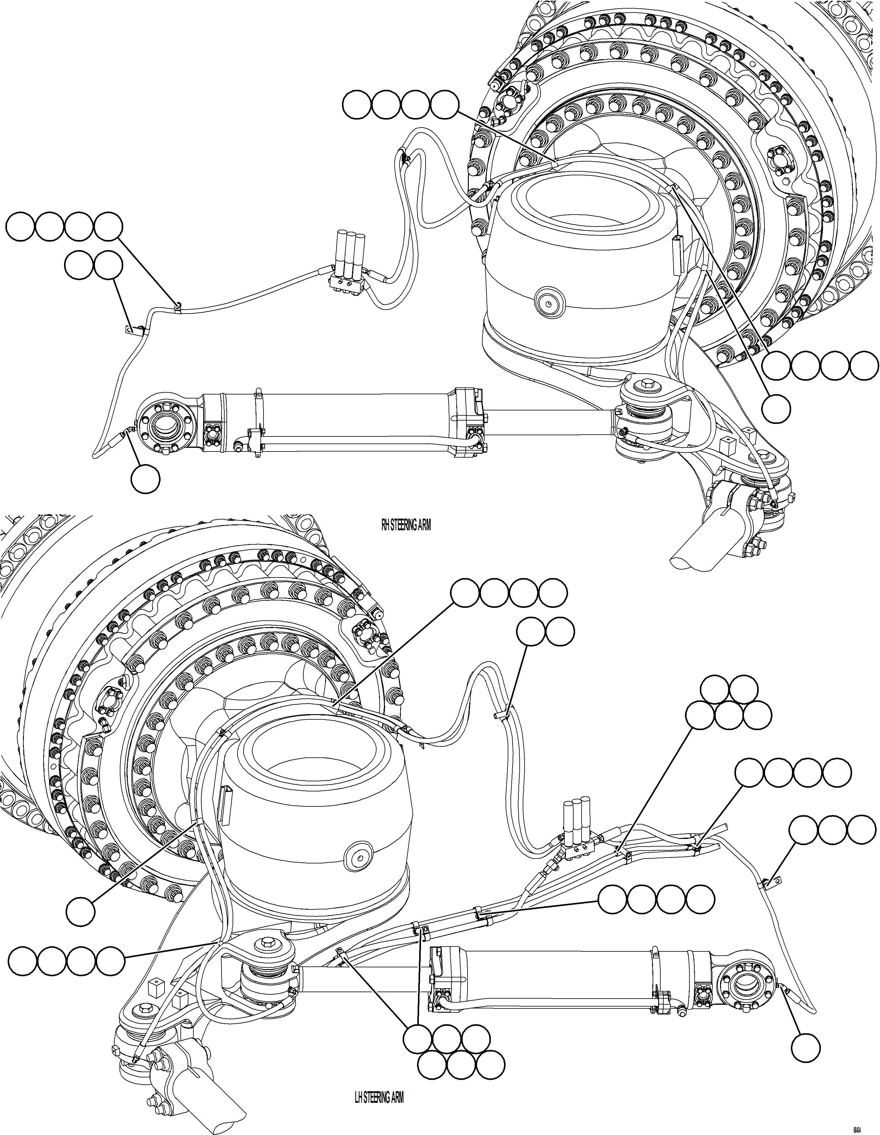 Komatsu parts book diagram for AFE77-AD 830E-5 S/N A50080, A50086  ROBINSON: AUTOMATIC LUBRICATION SYSTEM PIPING - FRONT    2/5