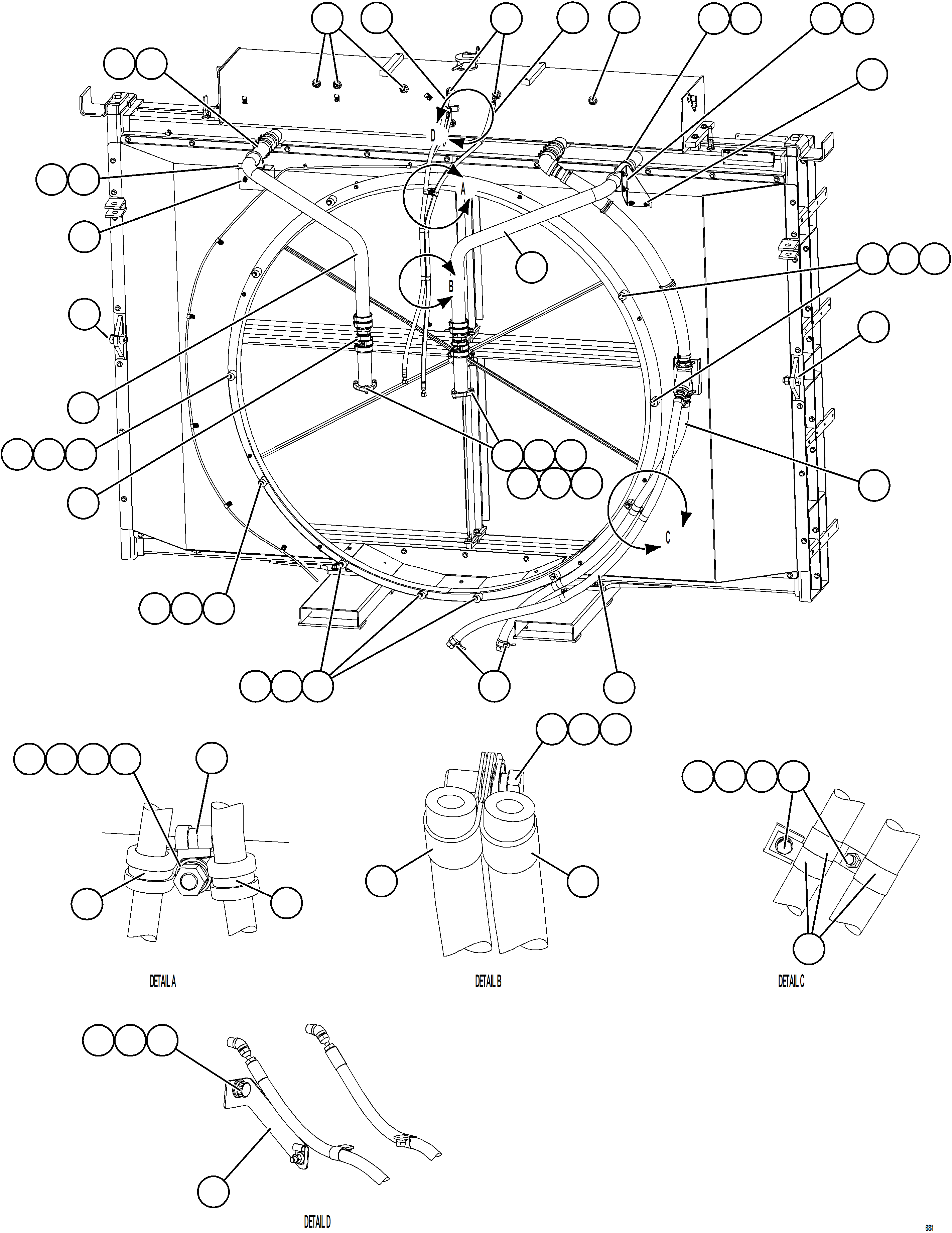 Komatsu parts book diagram for AFE77-D 830E-5 S/N A50007 & A50018  UNITED TACONITE: COOLING SYSTEM PIPING    1/3