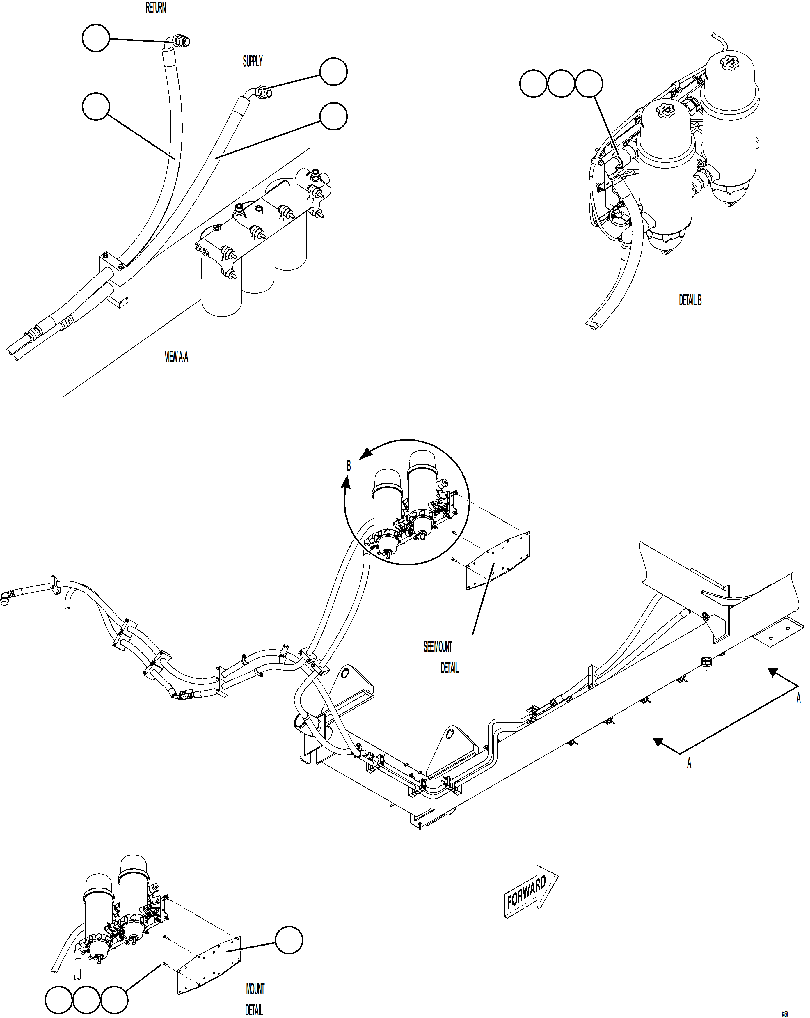Komatsu parts book diagram for AFE77-D 830E-5 S/N A50007 & A50018  UNITED TACONITE: FUEL SYSTEM PIPING    3/3