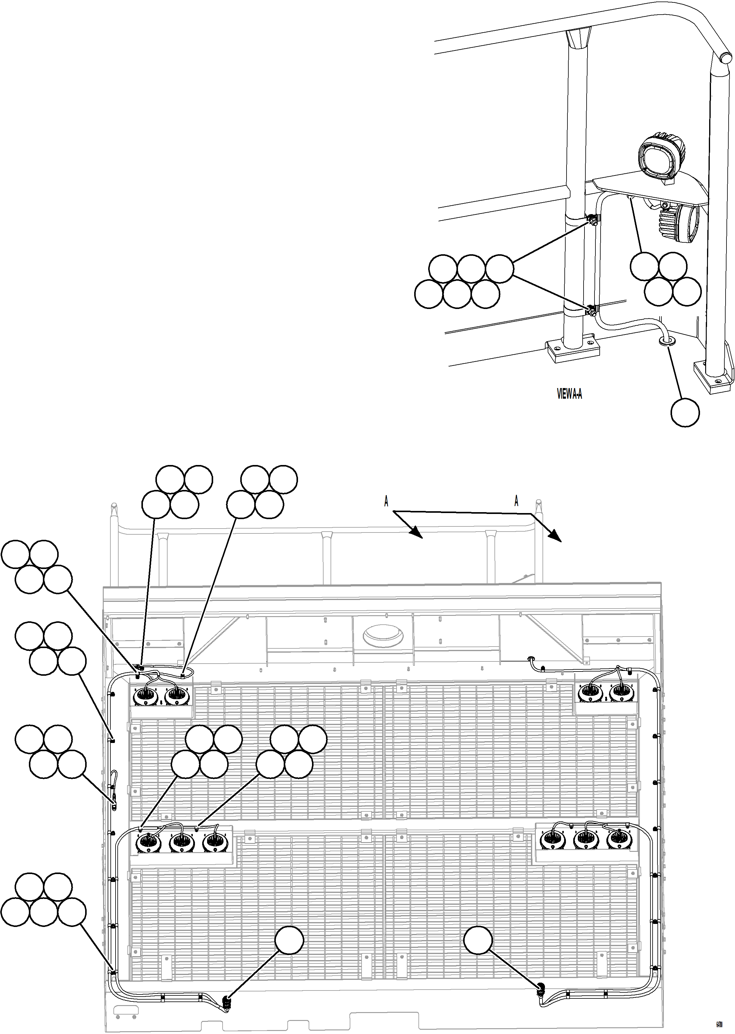 Komatsu parts book diagram for AFE77-D 830E-5 S/N A50007 & A50018  UNITED TACONITE: HEADLIGHT WIRING HARNESS INSTALLATION