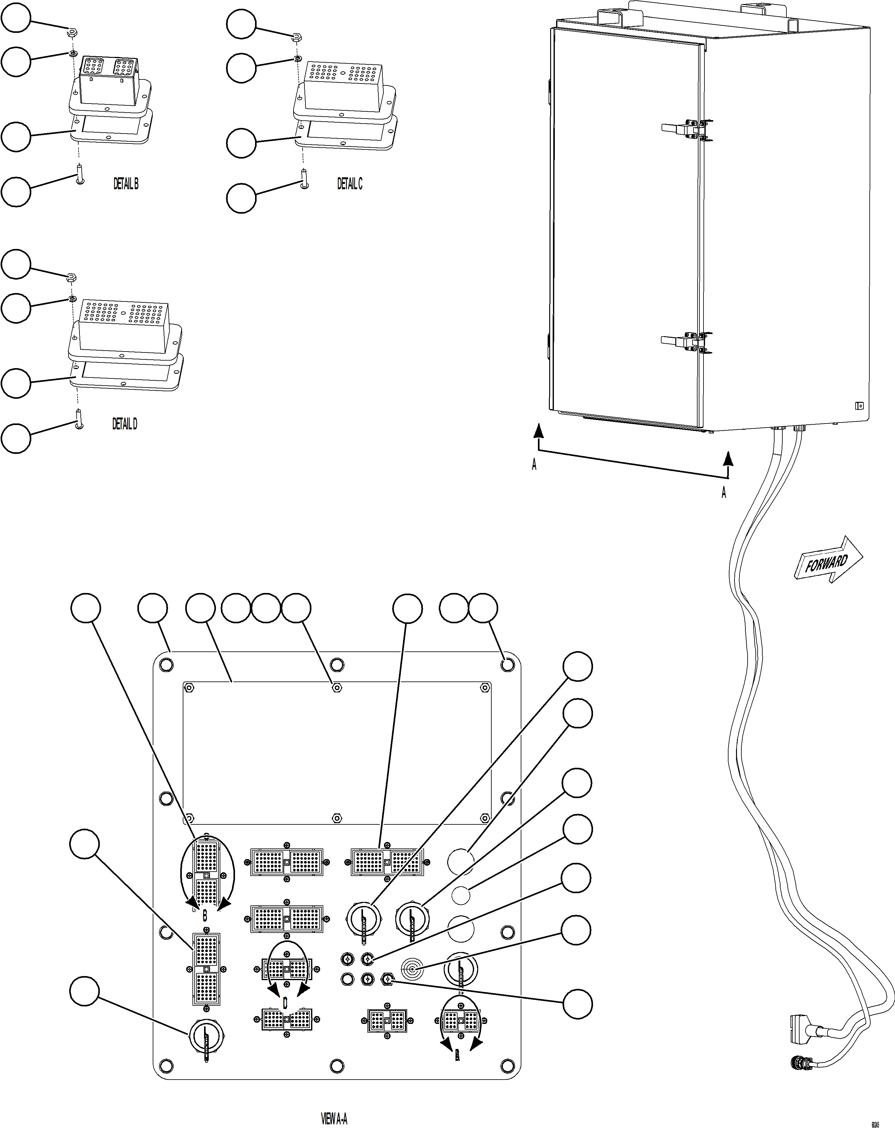 Komatsu parts book diagram for AFE77-D 830E-5 S/N A50007 & A50018  UNITED TACONITE: AUXILIARY CTRL CABINET - CABLE CONNECTIONS
